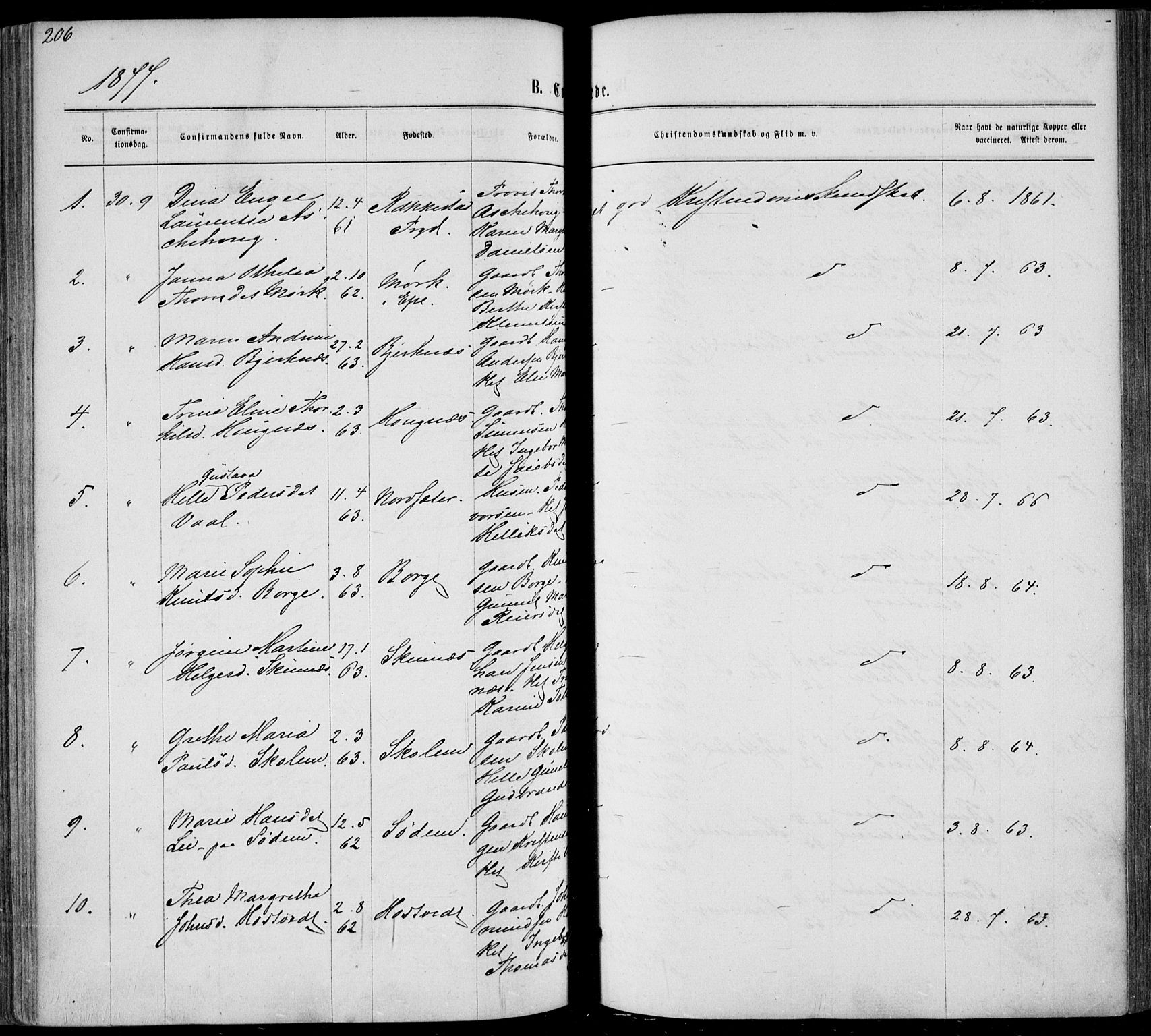 Sandsvær kirkebøker, AV/SAKO-A-244/F/Fa/L0007: Parish register (official) no. I 7, 1869-1877, p. 206