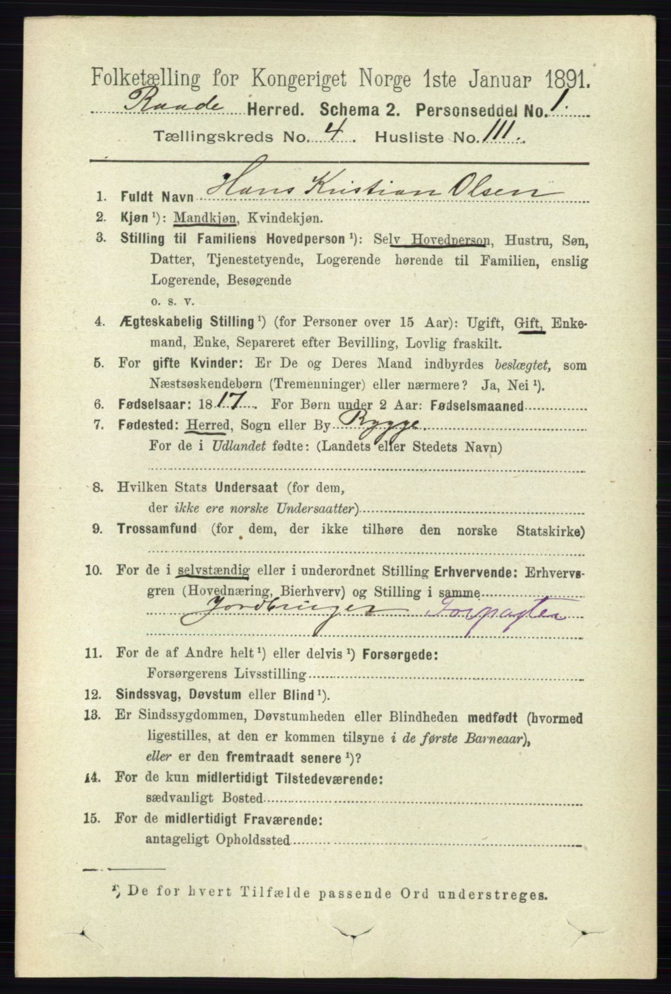 RA, 1891 census for 0135 Råde, 1891, p. 2501