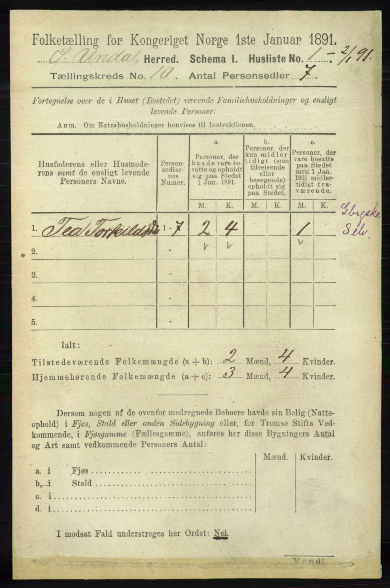 RA, 1891 census for 1029 Sør-Audnedal, 1891, p. 4287