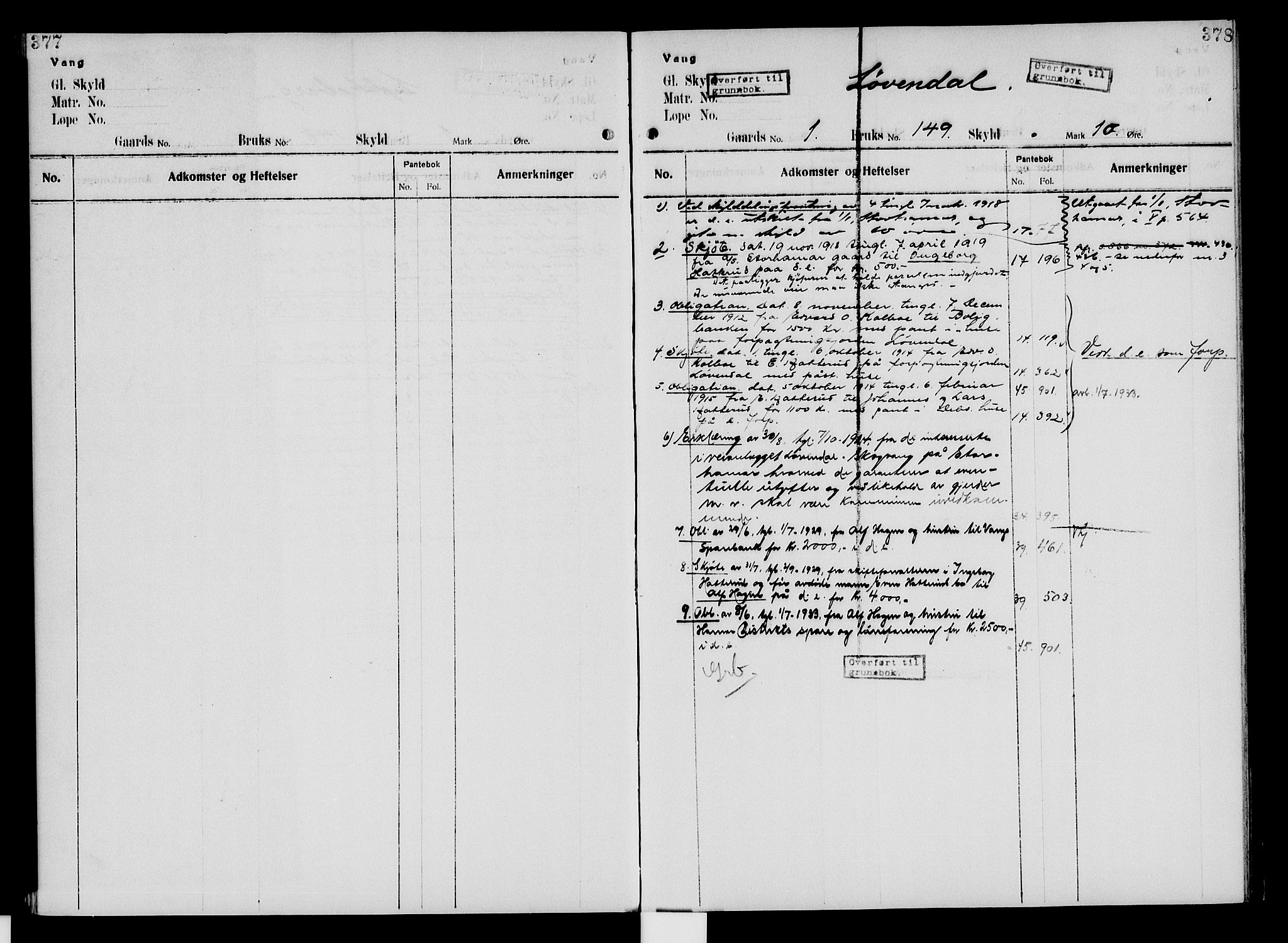 Nord-Hedmark sorenskriveri, SAH/TING-012/H/Ha/Had/Hade/L0005: Mortgage register no. 4.5, 1916-1940, p. 377-378