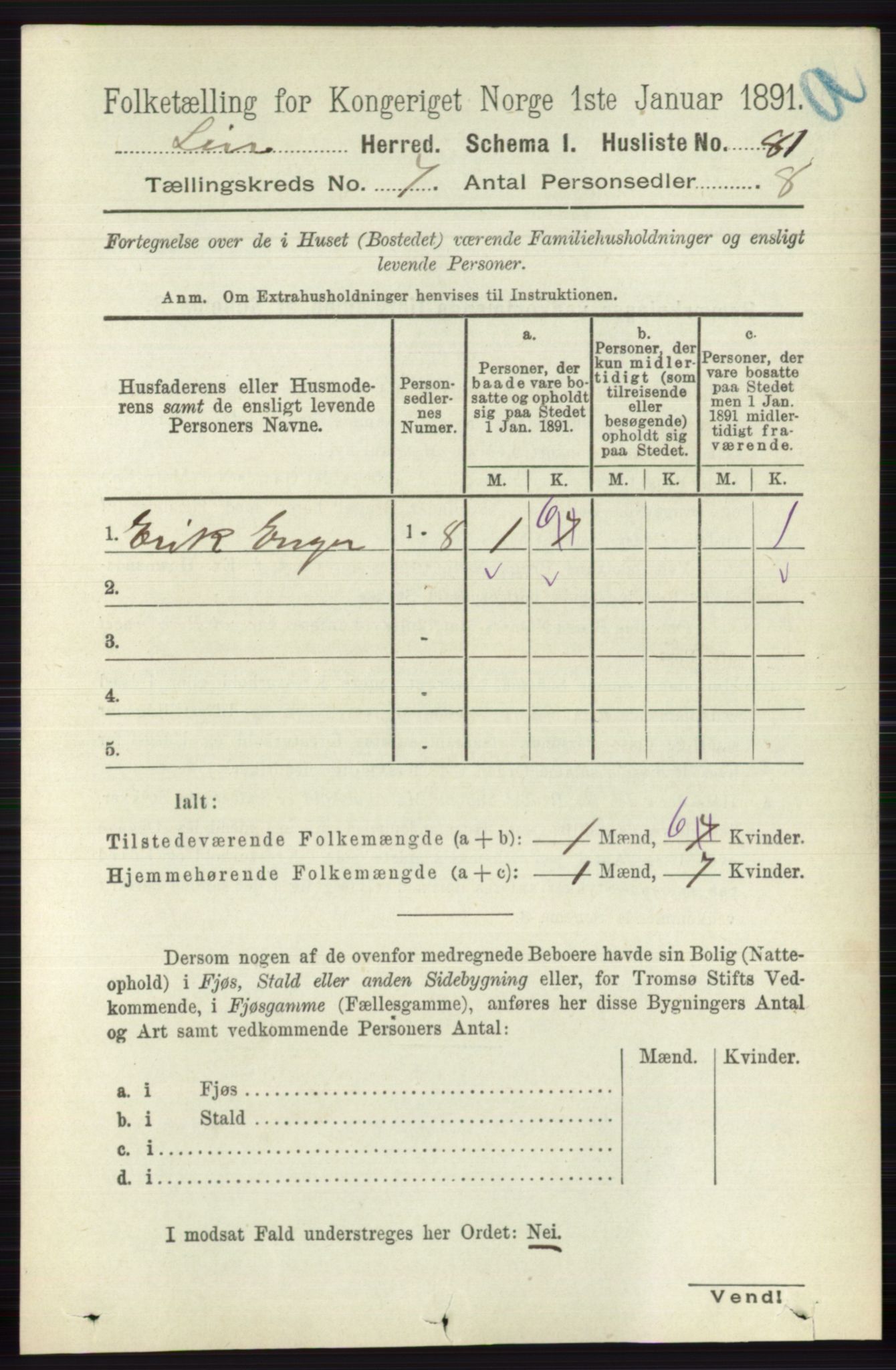 RA, 1891 census for 0626 Lier, 1891, p. 4517