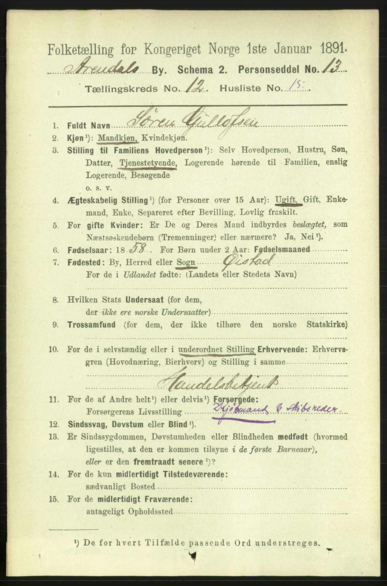 RA, 1891 census for 0903 Arendal, 1891, p. 4363