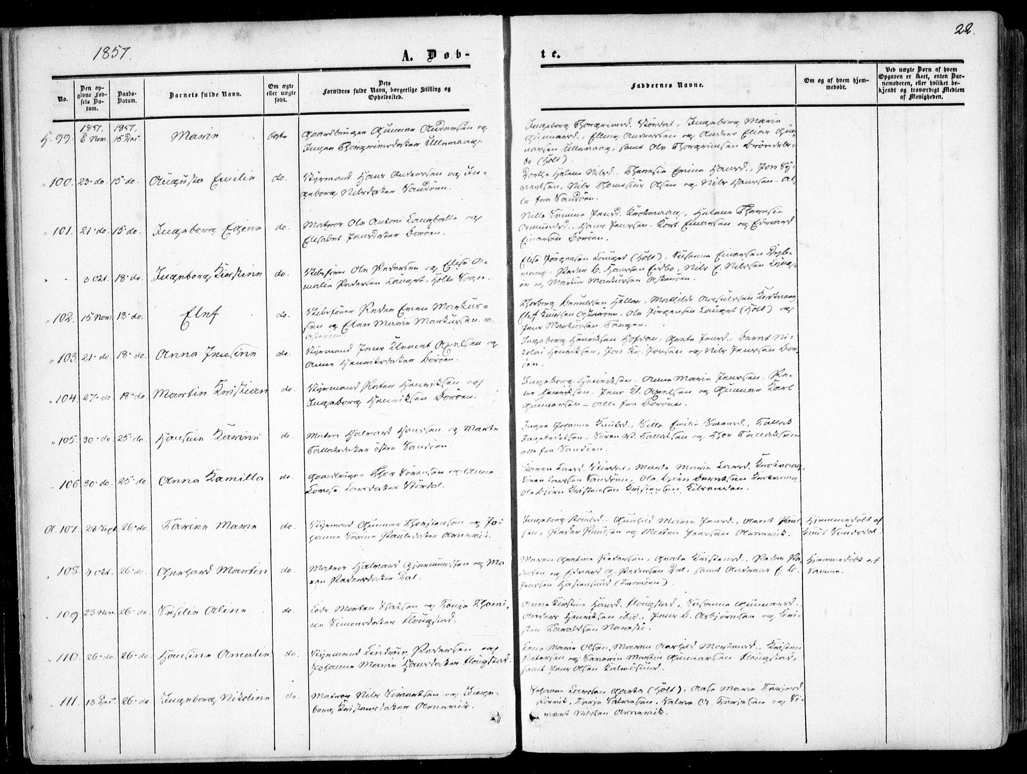 Dypvåg sokneprestkontor, SAK/1111-0007/F/Fa/Faa/L0006: Parish register (official) no. A 6, 1855-1872, p. 22