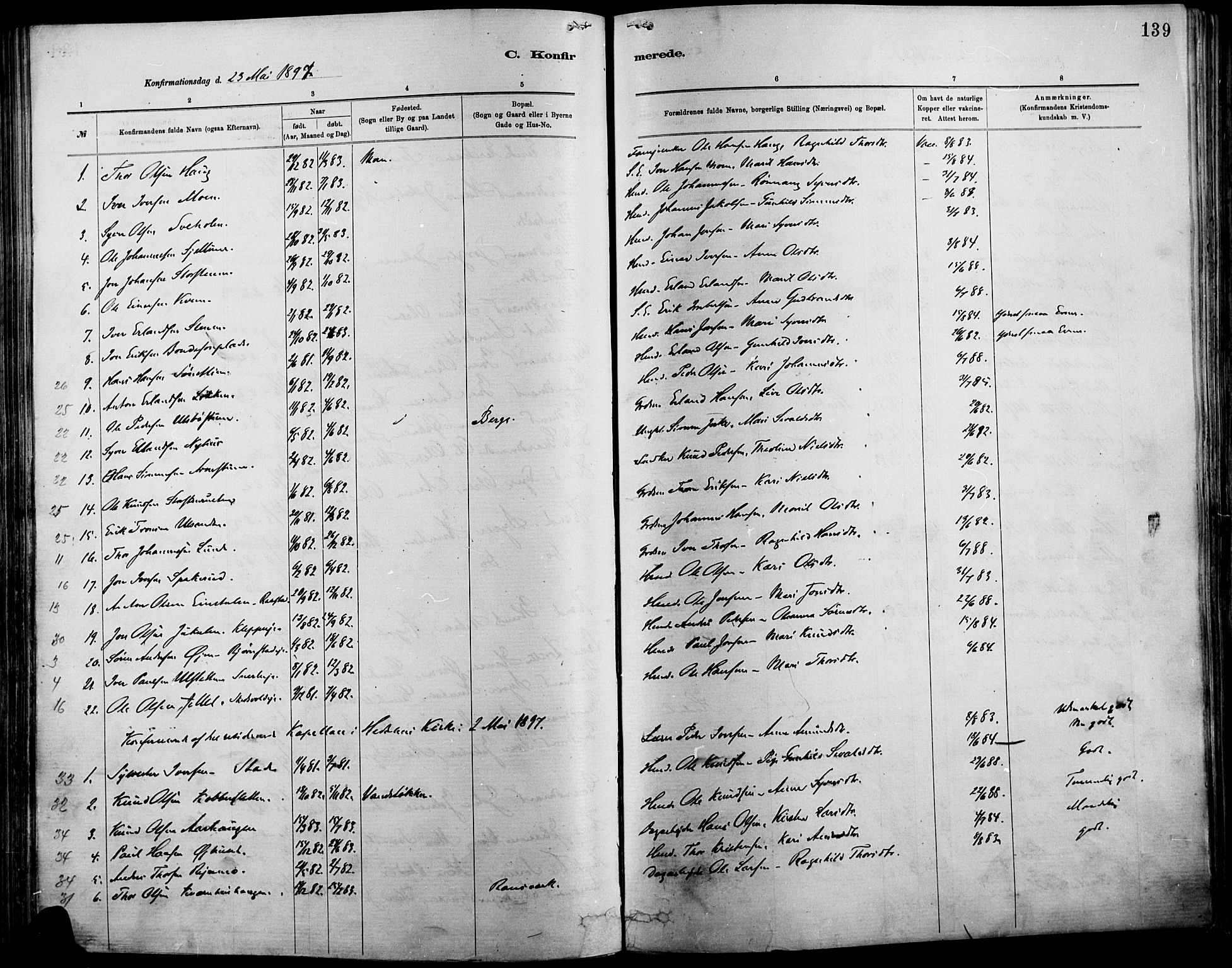 Vågå prestekontor, SAH/PREST-076/H/Ha/Haa/L0009: Parish register (official) no. 9, 1886-1904, p. 139