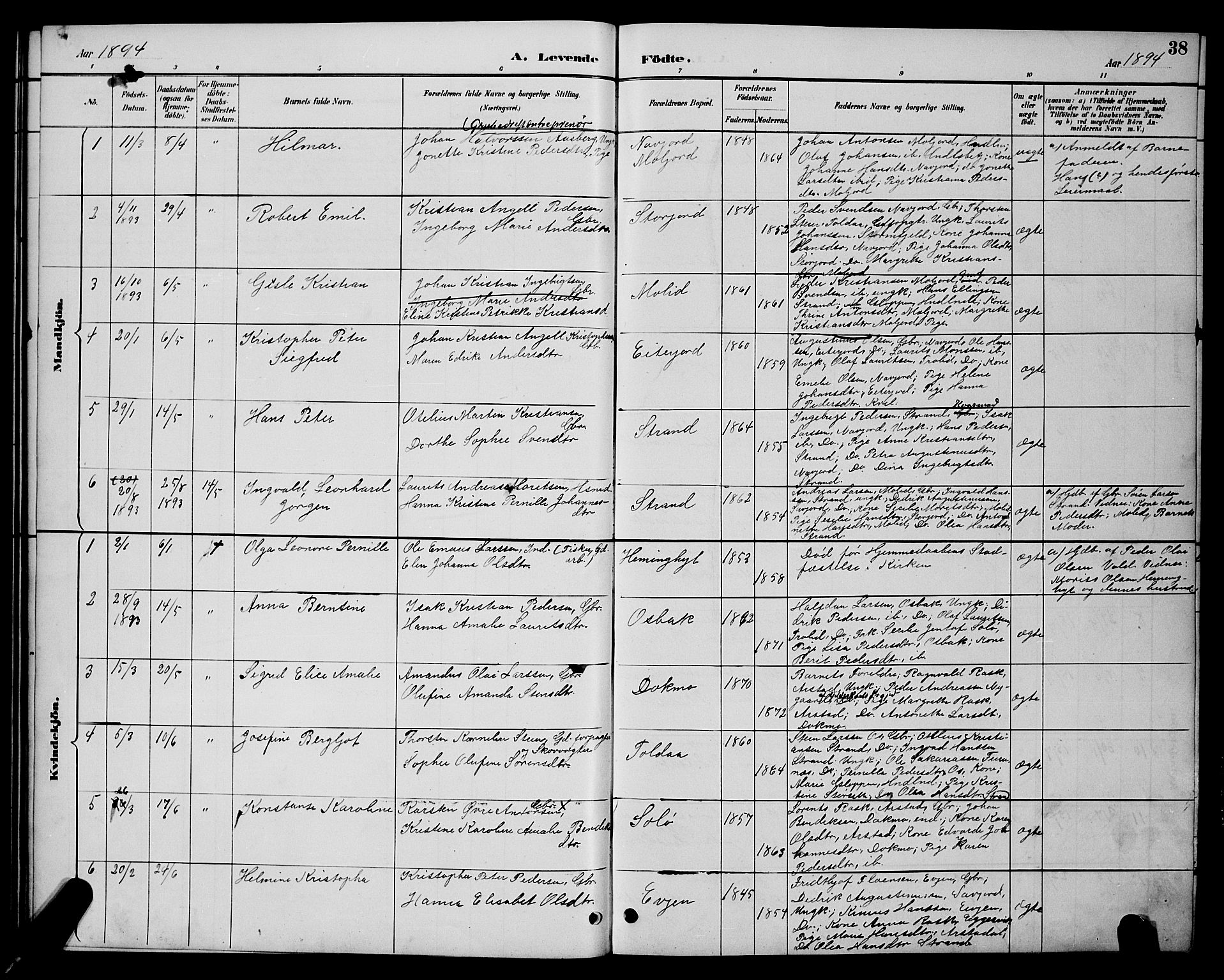 Ministerialprotokoller, klokkerbøker og fødselsregistre - Nordland, AV/SAT-A-1459/846/L0654: Parish register (copy) no. 846C04, 1887-1901, p. 38