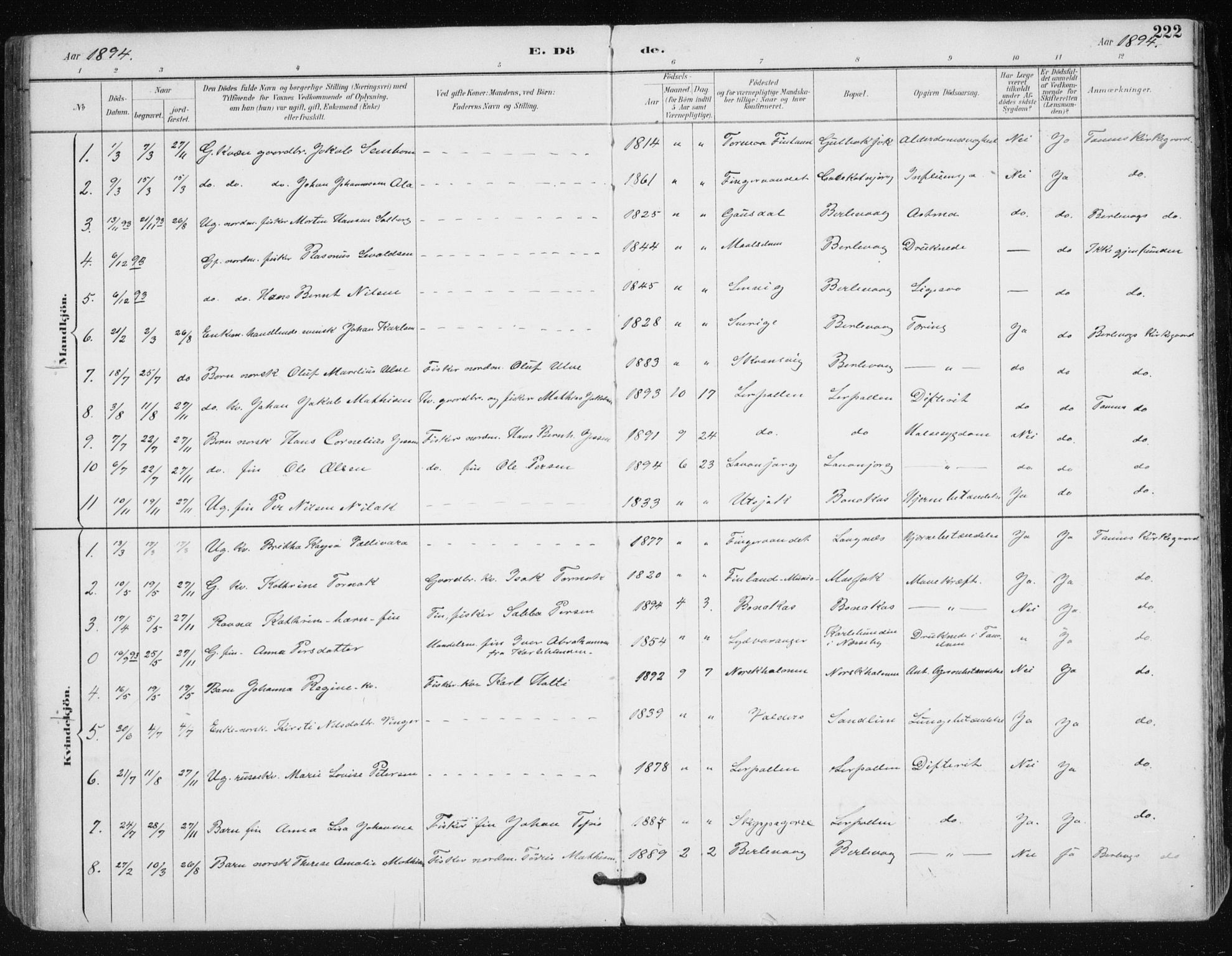 Tana sokneprestkontor, SATØ/S-1334/H/Ha/L0005kirke: Parish register (official) no. 5, 1891-1903, p. 222