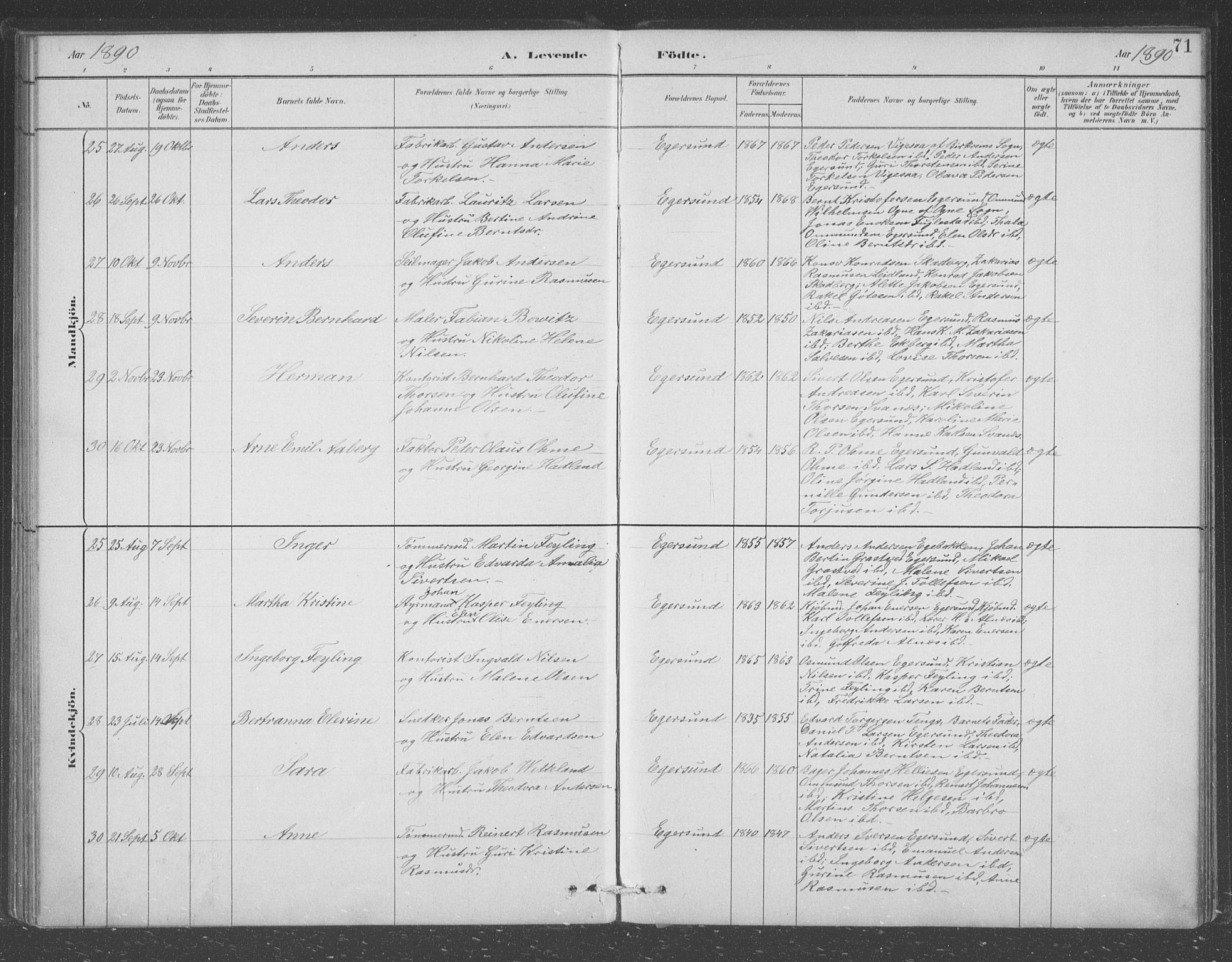 Eigersund sokneprestkontor, AV/SAST-A-101807/S09/L0008: Parish register (copy) no. B 8, 1882-1892, p. 71