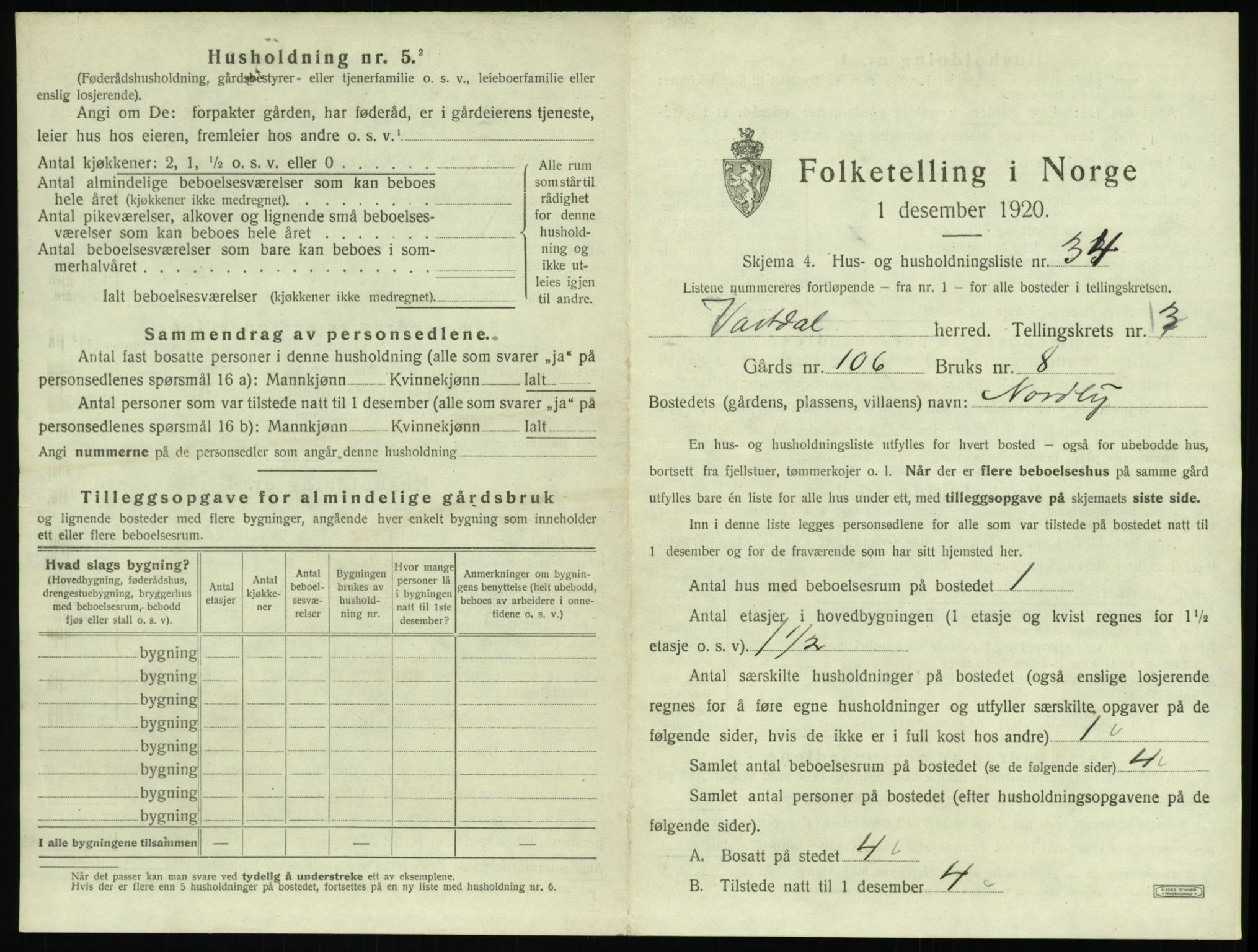 SAT, 1920 census for Vartdal, 1920, p. 219