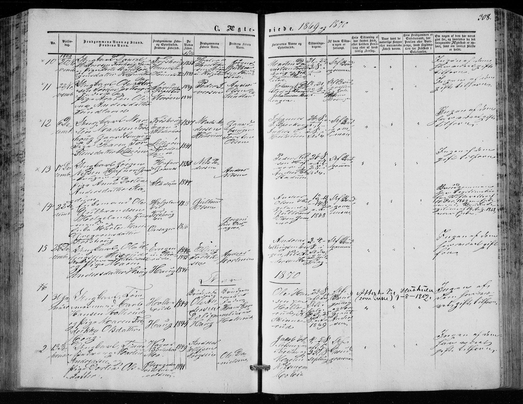 Hole kirkebøker, SAKO/A-228/F/Fa/L0006: Parish register (official) no. I 6, 1852-1872, p. 308