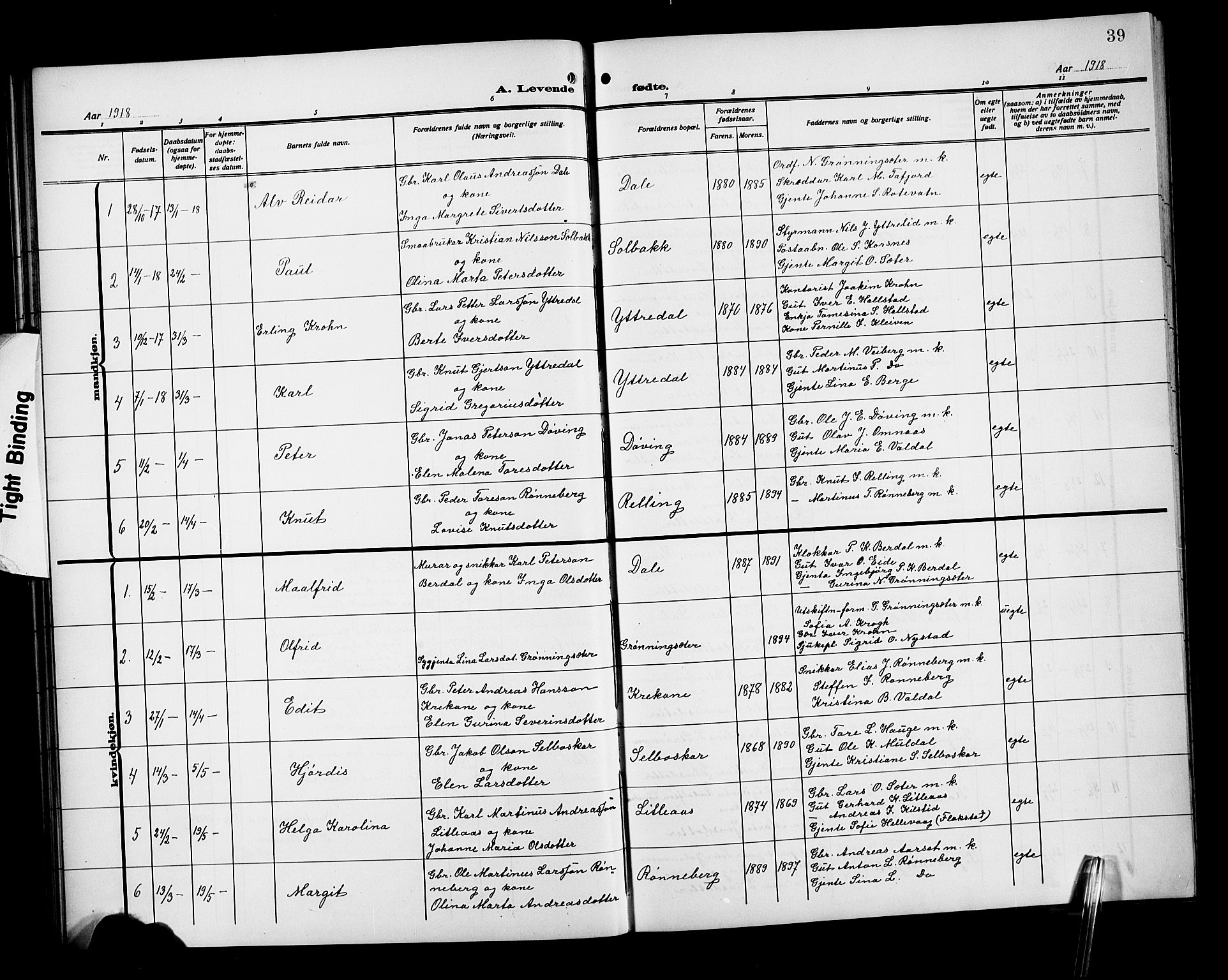 Ministerialprotokoller, klokkerbøker og fødselsregistre - Møre og Romsdal, SAT/A-1454/519/L0265: Parish register (copy) no. 519C06, 1911-1921, p. 39