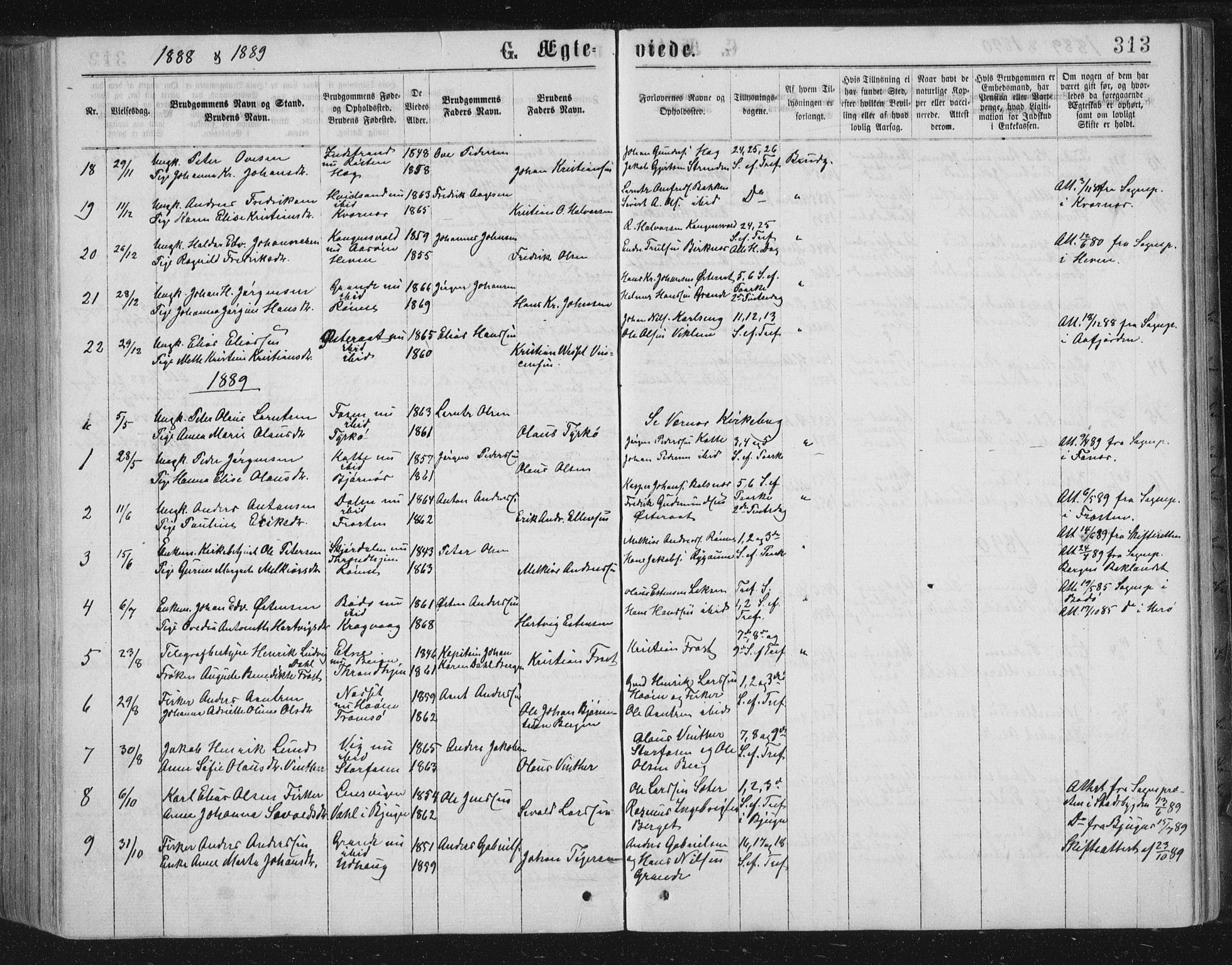 Ministerialprotokoller, klokkerbøker og fødselsregistre - Sør-Trøndelag, SAT/A-1456/659/L0745: Parish register (copy) no. 659C02, 1869-1892, p. 313