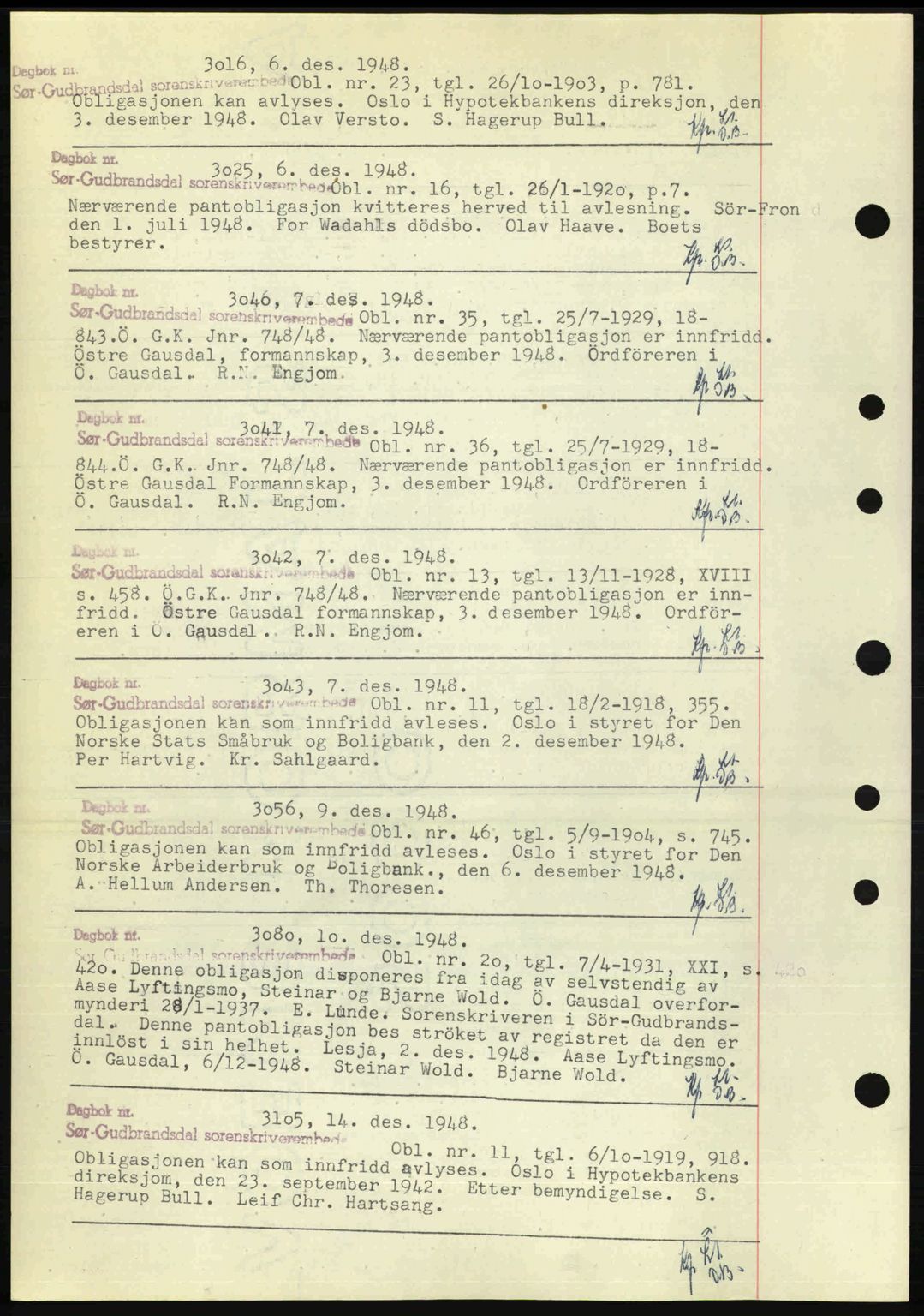 Sør-Gudbrandsdal tingrett, SAH/TING-004/H/Hb/Hbf/L0002: Mortgage book no. C1, 1938-1951, Diary no: : 3016/1948