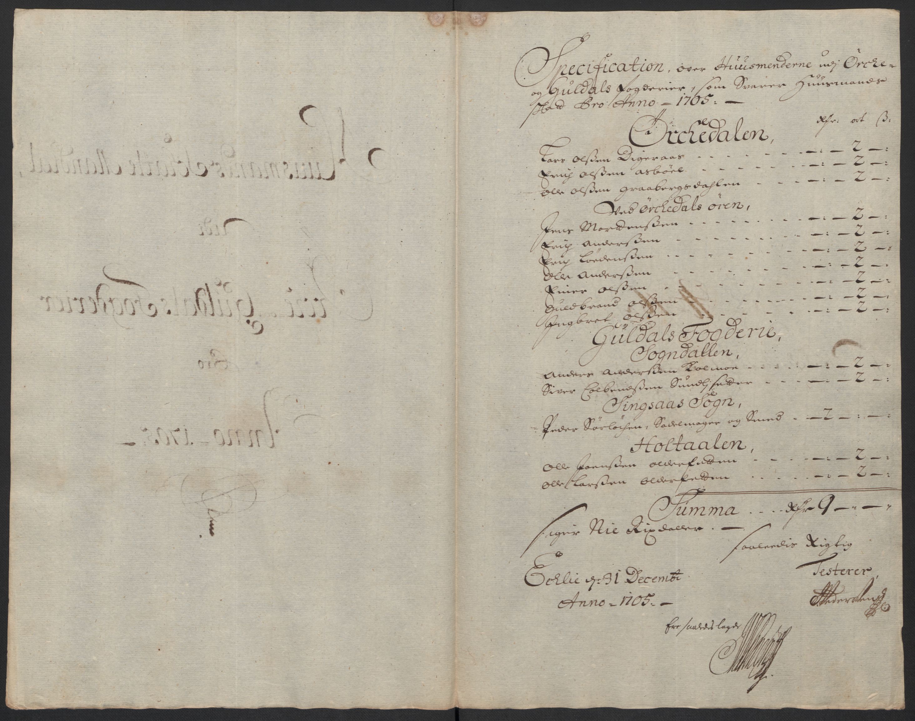 Rentekammeret inntil 1814, Reviderte regnskaper, Fogderegnskap, RA/EA-4092/R60/L3955: Fogderegnskap Orkdal og Gauldal, 1705, p. 196