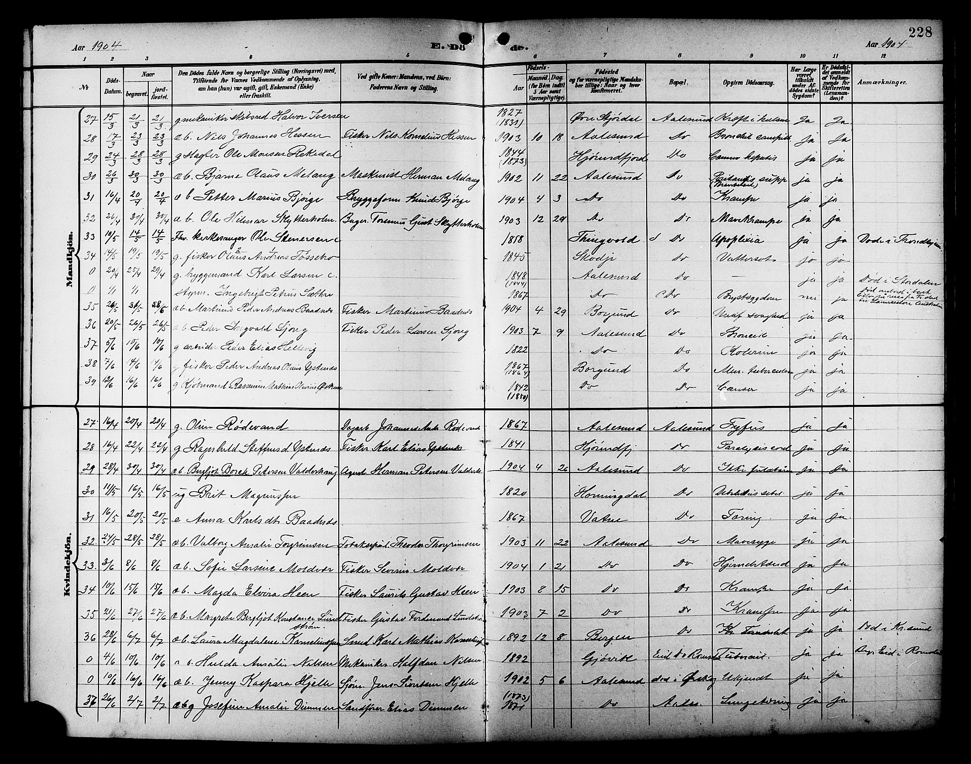 Ministerialprotokoller, klokkerbøker og fødselsregistre - Møre og Romsdal, AV/SAT-A-1454/529/L0469: Parish register (copy) no. 529C06, 1898-1906, p. 228