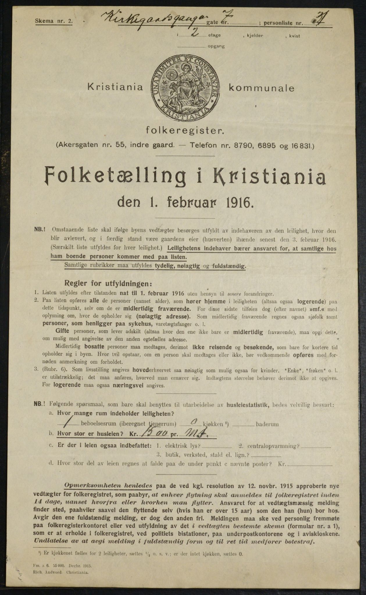 OBA, Municipal Census 1916 for Kristiania, 1916, p. 51056