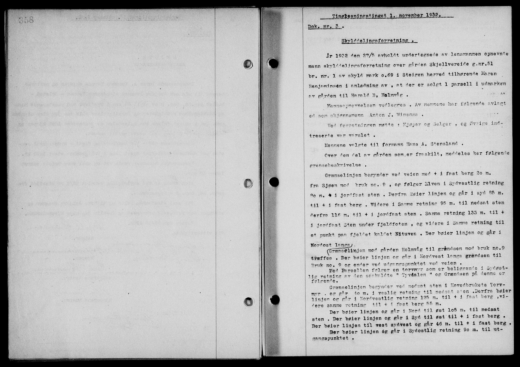 Steigen og Ofoten sorenskriveri, SAT/A-0030/1/2/2C/L0022/0001: Mortgage book no. 25-II og 26-I, 1932-1933, Deed date: 01.11.1932