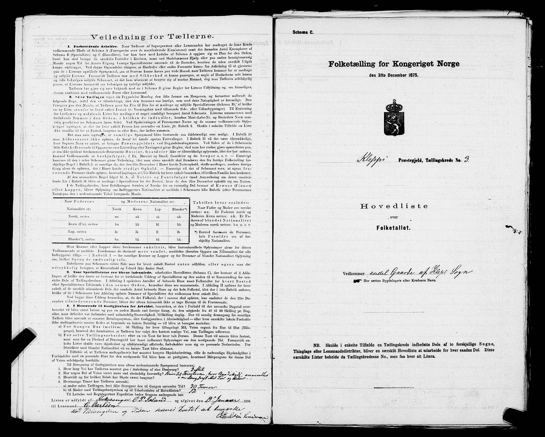 SAST, 1875 census for 1120P Klepp, 1875, p. 8