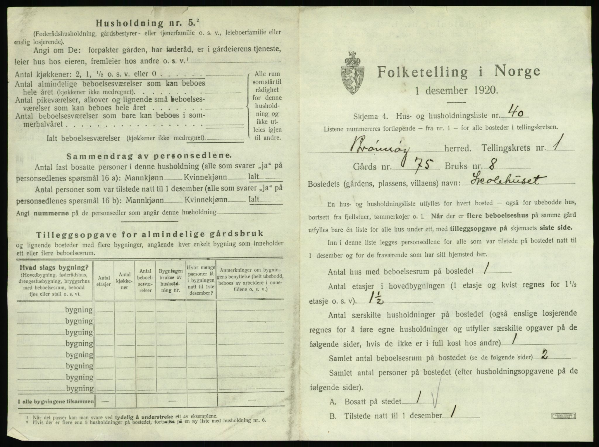 SAT, 1920 census for Brønnøy, 1920, p. 128