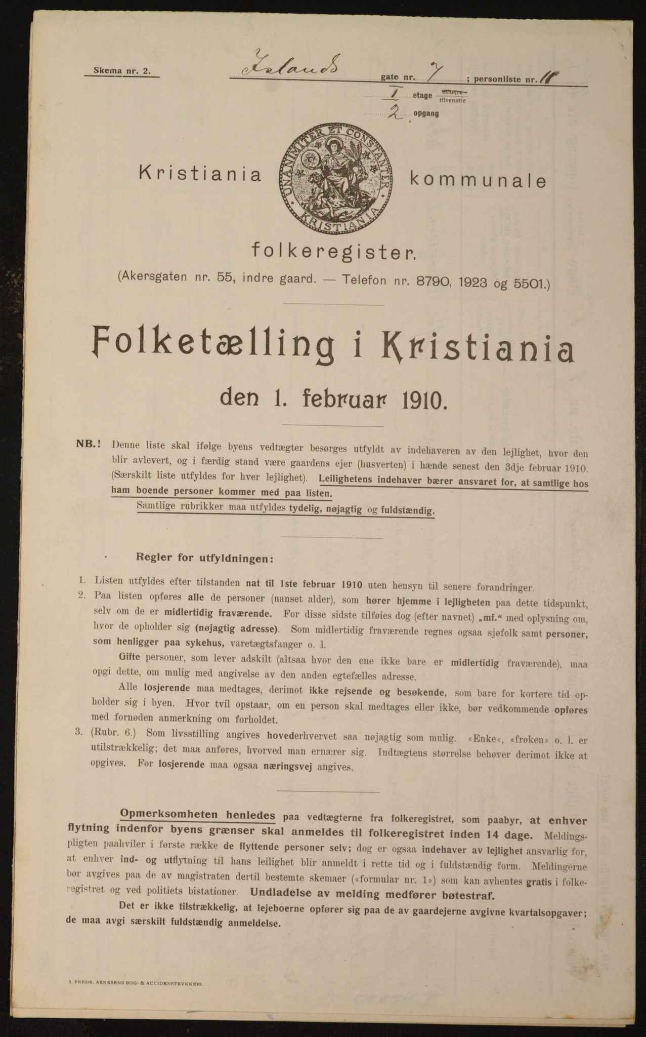 OBA, Municipal Census 1910 for Kristiania, 1910, p. 43468