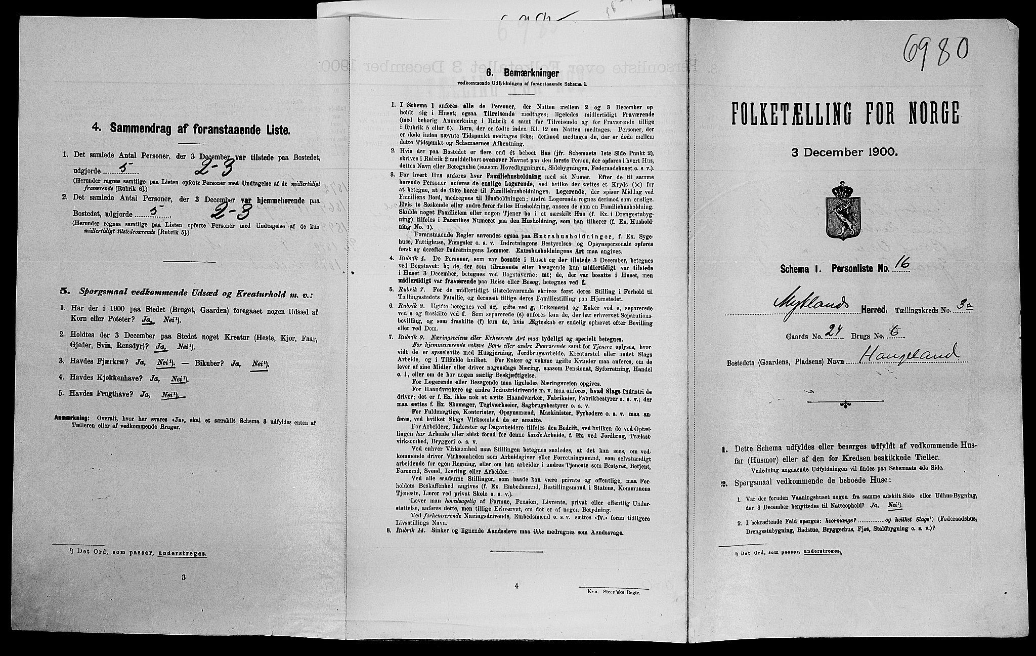 SAK, 1900 census for Mykland, 1900, p. 192