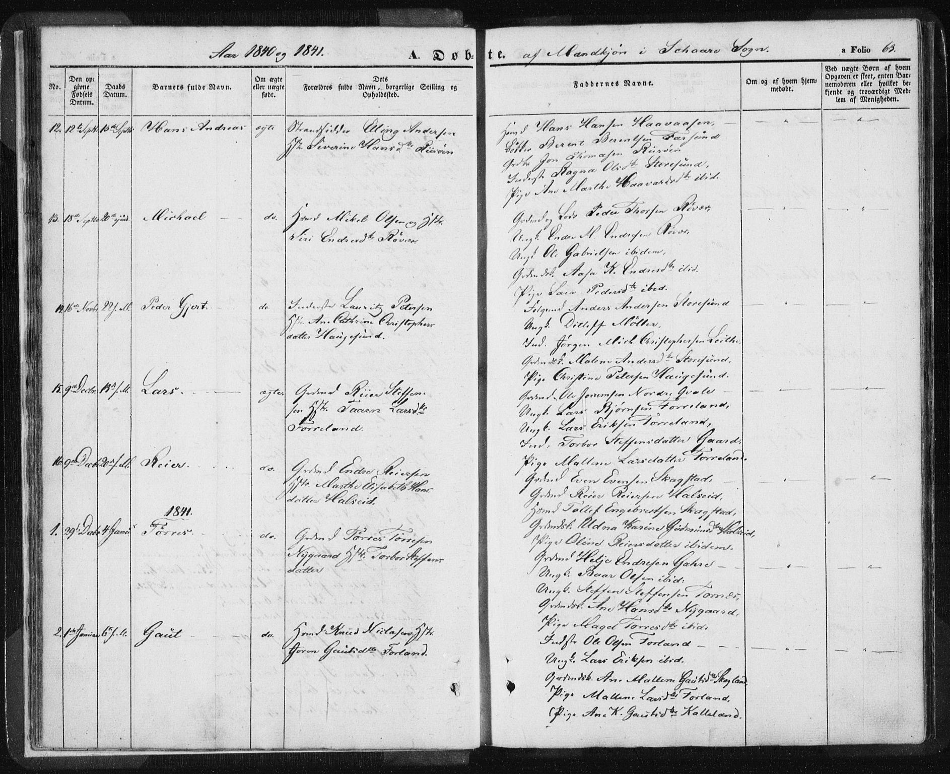 Torvastad sokneprestkontor, SAST/A -101857/H/Ha/Haa/L0006: Parish register (official) no. A 6, 1836-1847, p. 63