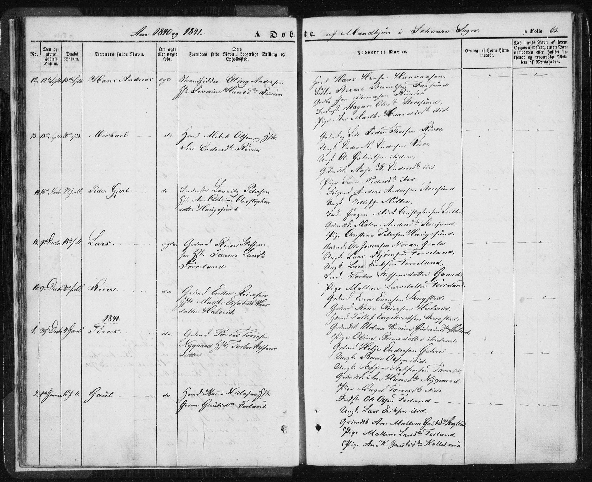 Torvastad sokneprestkontor, AV/SAST-A -101857/H/Ha/Haa/L0006: Parish register (official) no. A 6, 1836-1847, p. 63