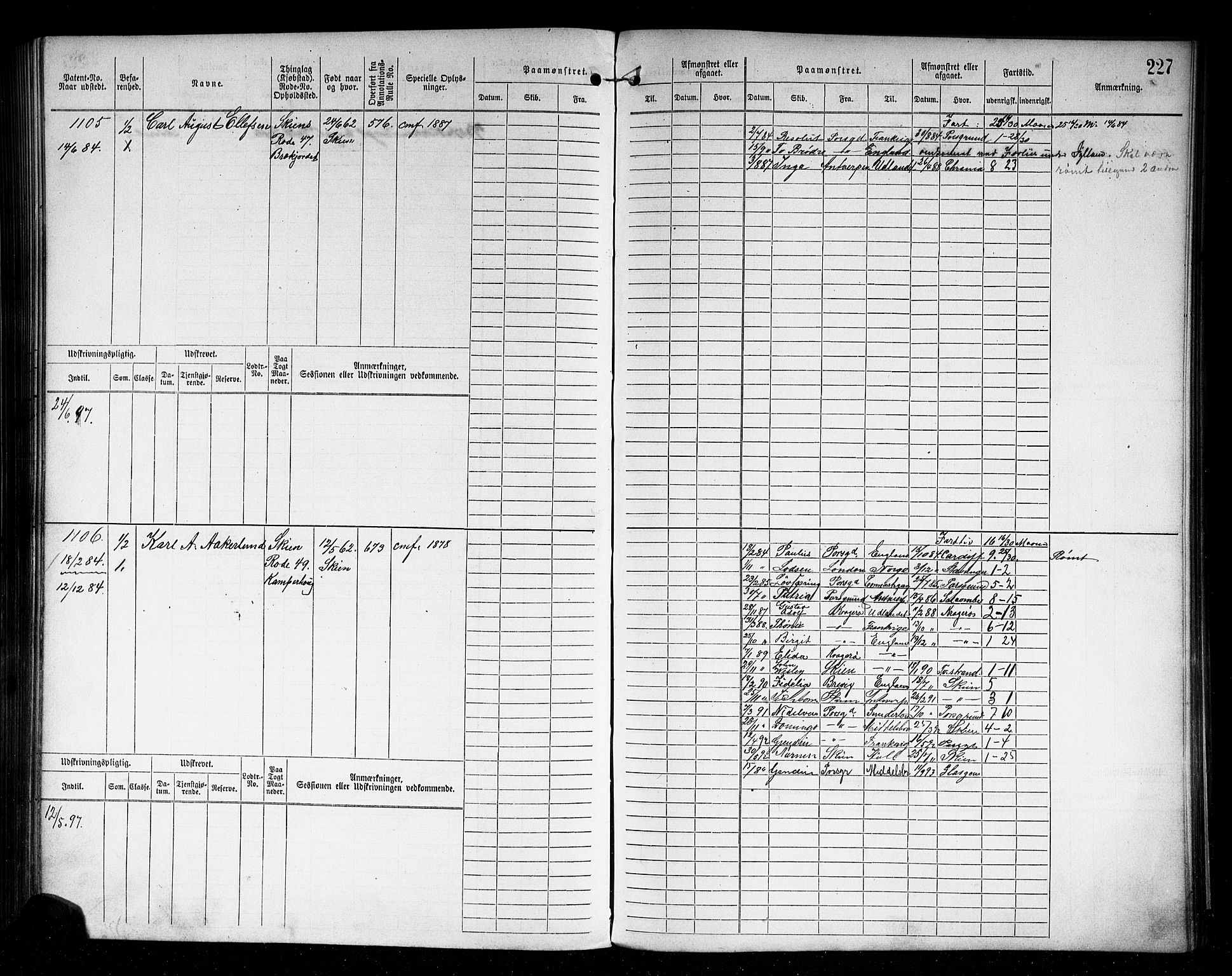 Skien innrulleringskontor, SAKO/A-832/F/Fb/L0002: Hovedrulle, 1872-1891, p. 229