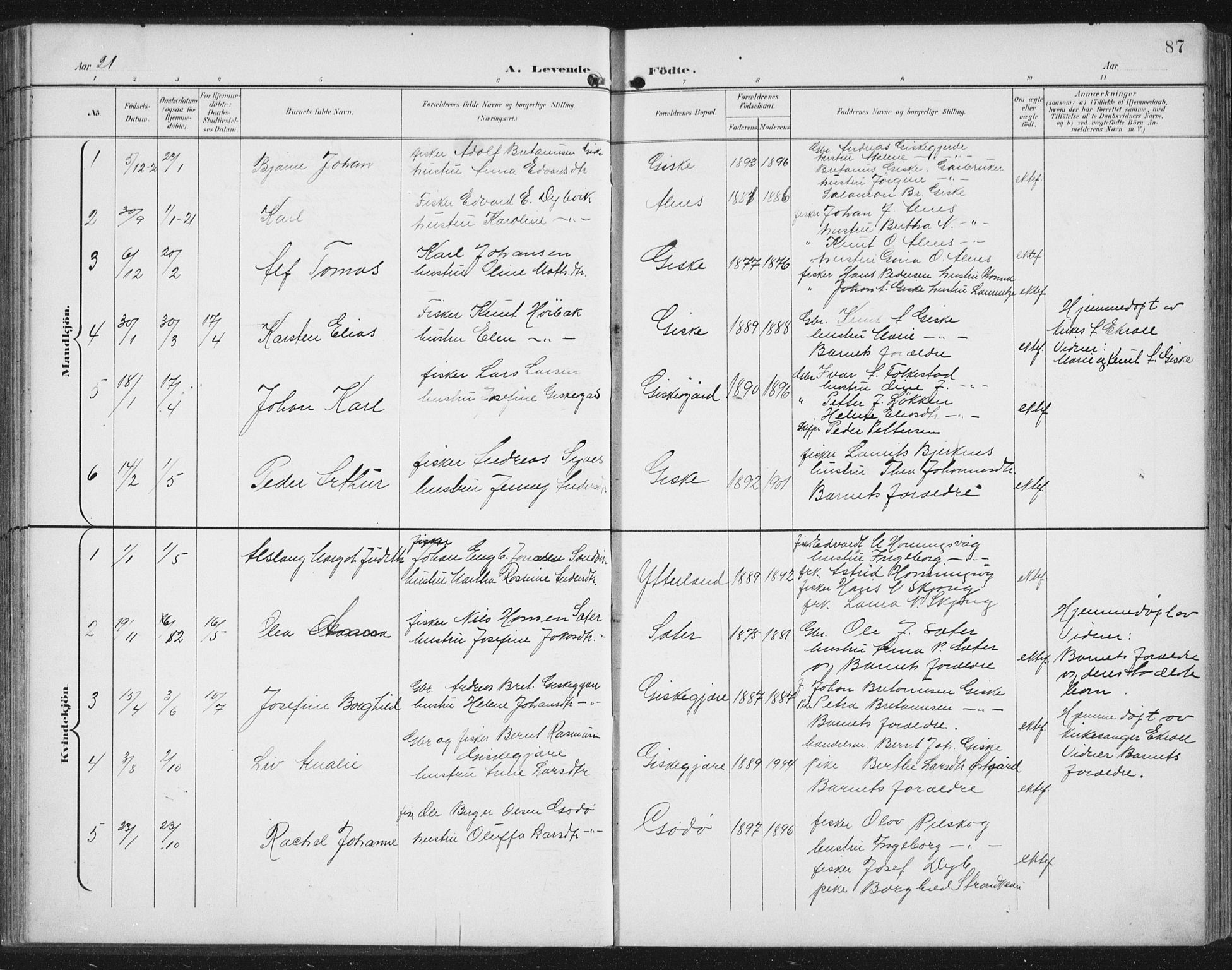 Ministerialprotokoller, klokkerbøker og fødselsregistre - Møre og Romsdal, AV/SAT-A-1454/534/L0489: Parish register (copy) no. 534C01, 1899-1941, p. 87