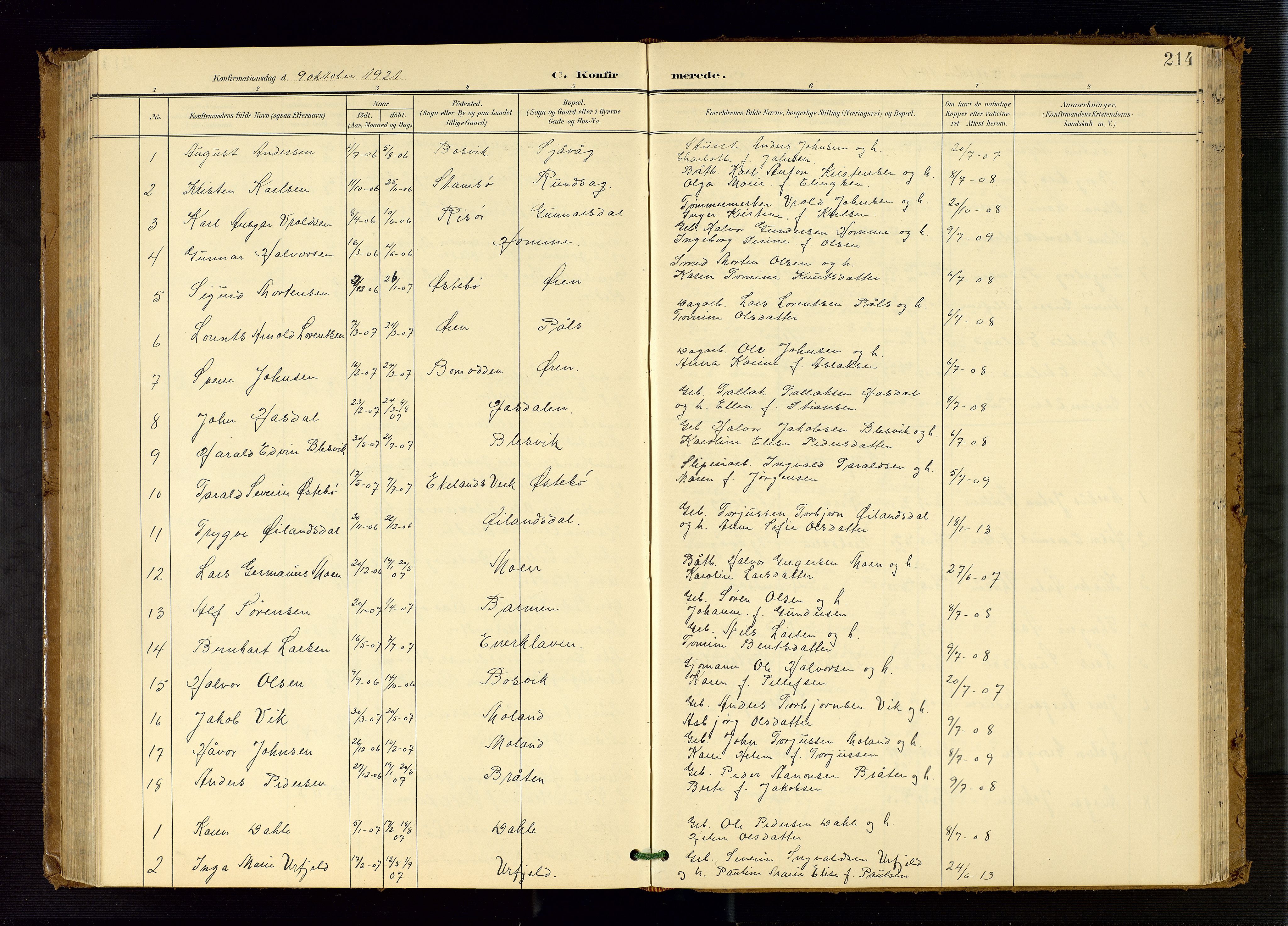 Søndeled sokneprestkontor, AV/SAK-1111-0038/F/Fb/L0005: Parish register (copy) no. B 6, 1900-1962, p. 214
