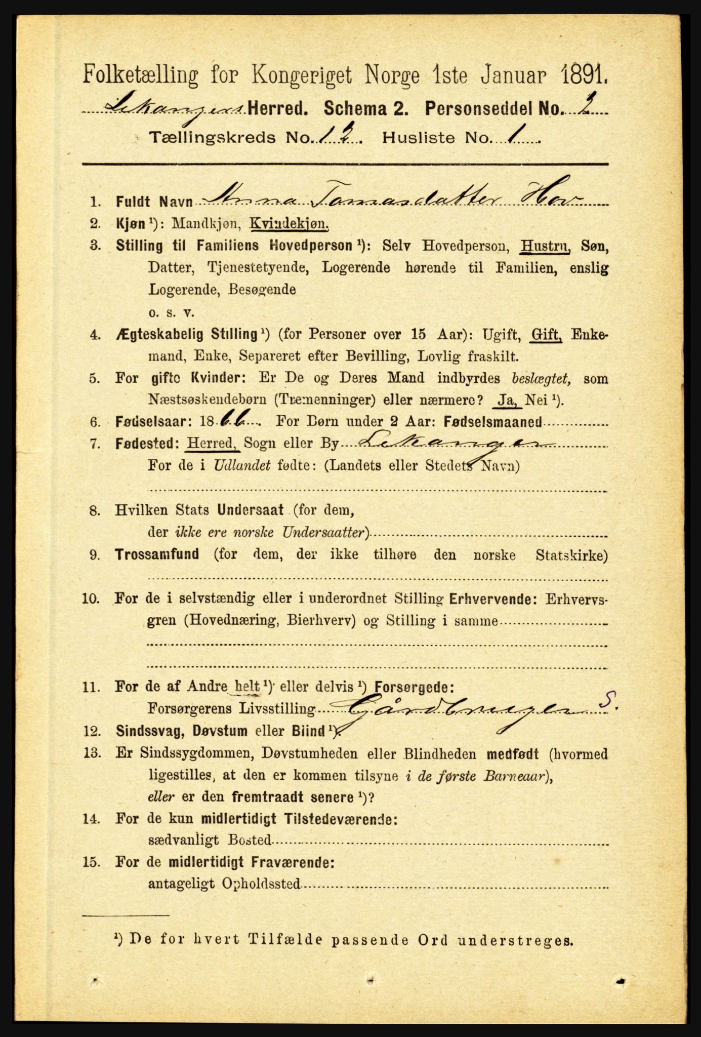 RA, 1891 census for 1419 Leikanger, 1891, p. 2342