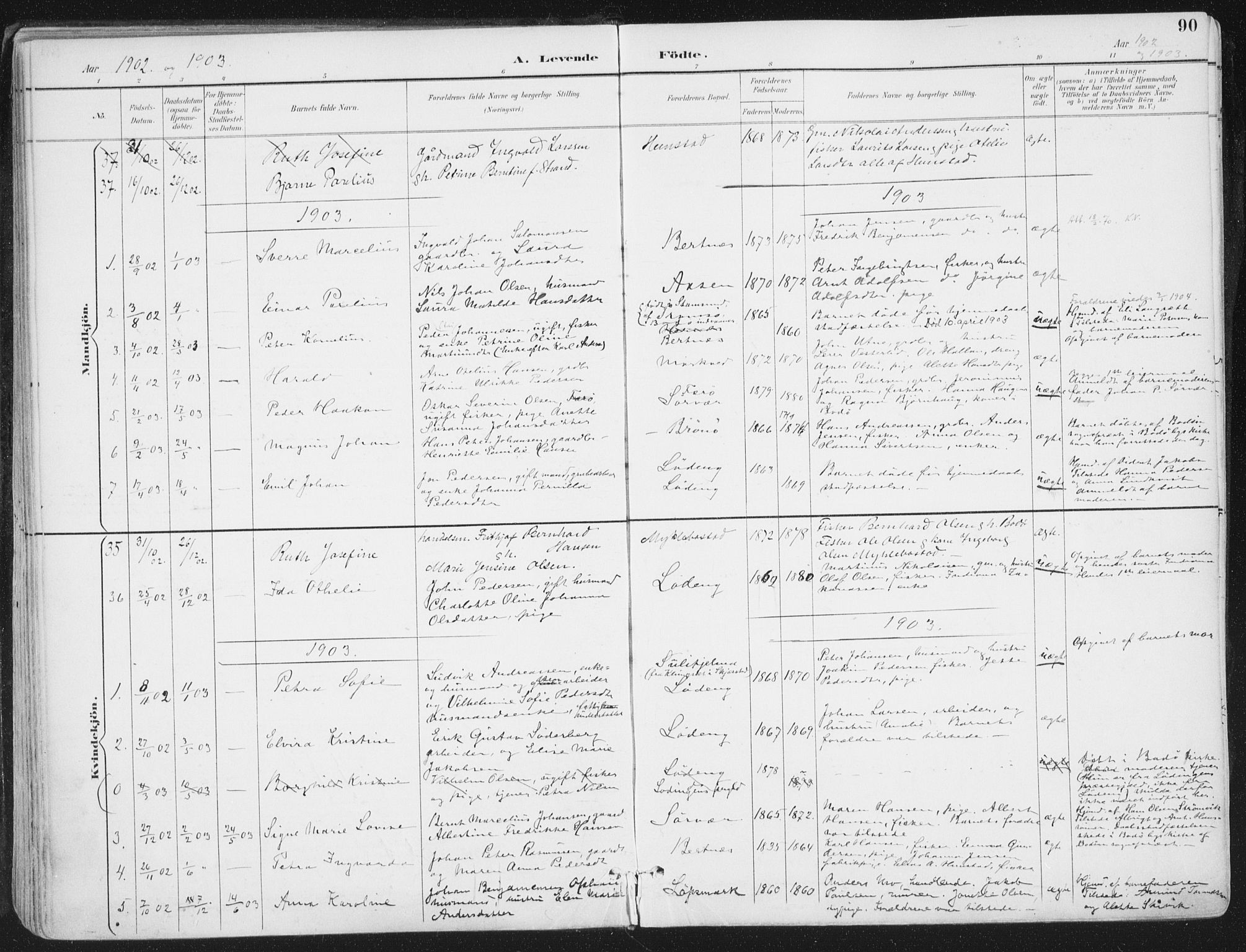 Ministerialprotokoller, klokkerbøker og fødselsregistre - Nordland, AV/SAT-A-1459/802/L0055: Parish register (official) no. 802A02, 1894-1915, p. 90