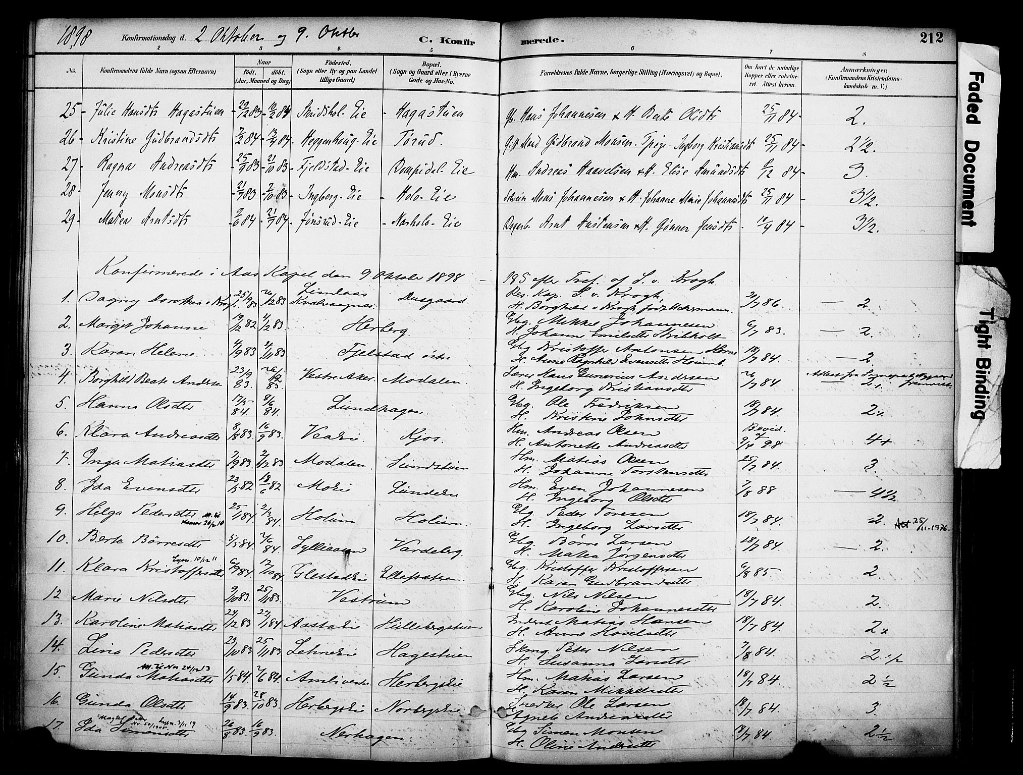 Ringsaker prestekontor, AV/SAH-PREST-014/K/Ka/L0017: Parish register (official) no. 17, 1891-1902, p. 212