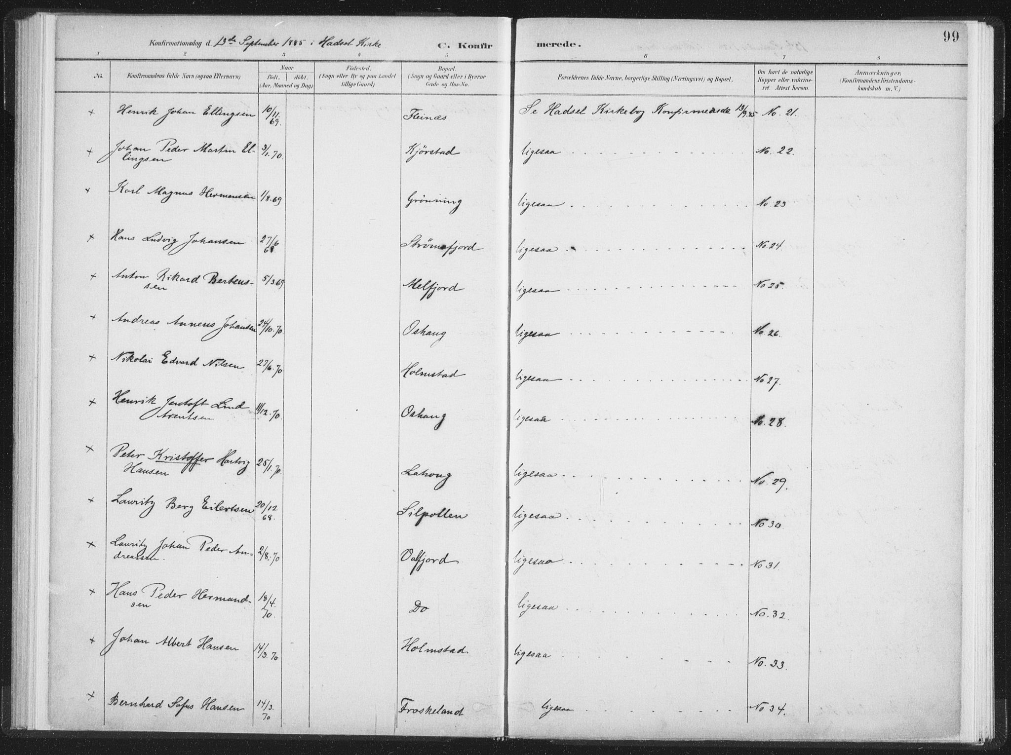 Ministerialprotokoller, klokkerbøker og fødselsregistre - Nordland, SAT/A-1459/890/L1286: Parish register (official) no. 890A01, 1882-1902, p. 99