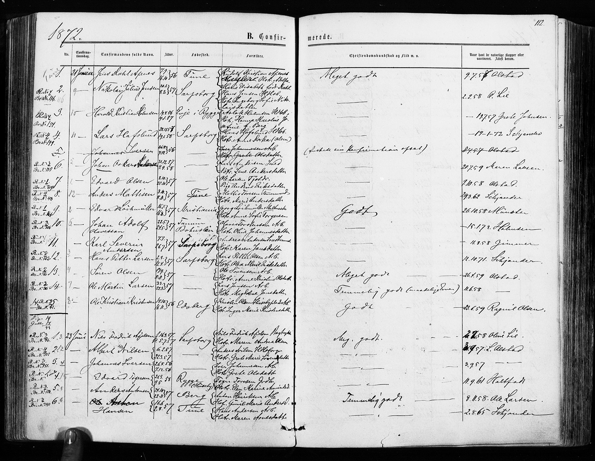 Sarpsborg prestekontor Kirkebøker, SAO/A-2006/F/Fa/L0002: Parish register (official) no. 2, 1869-1877, p. 112