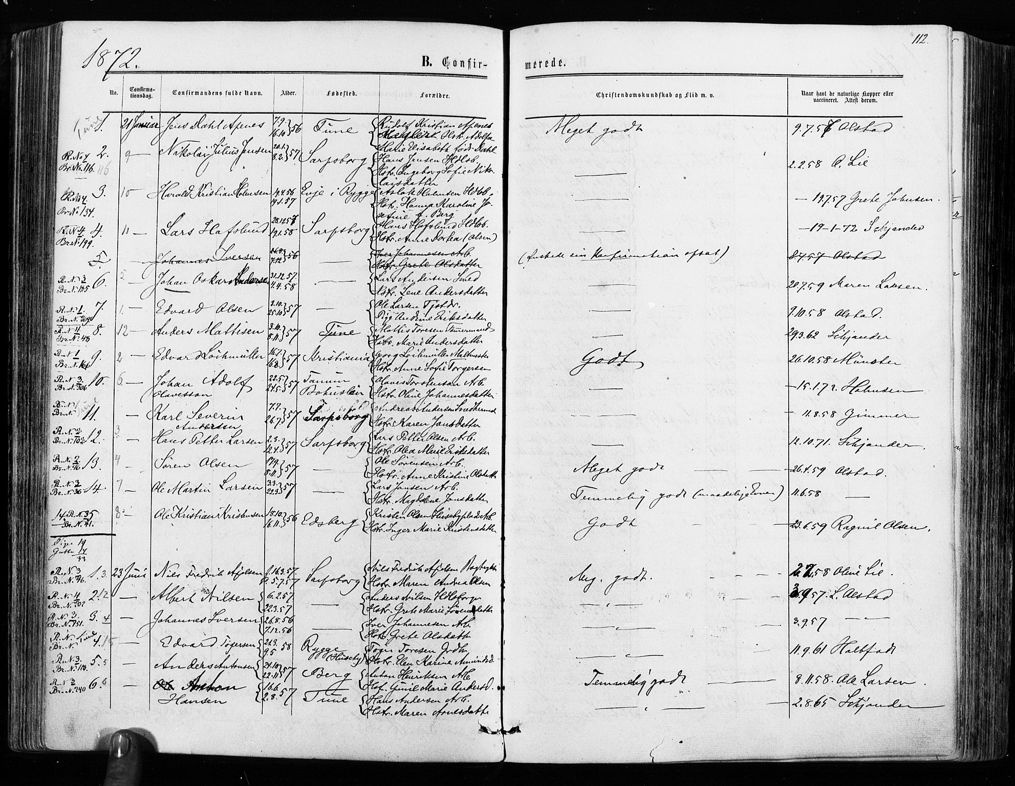 Sarpsborg prestekontor Kirkebøker, AV/SAO-A-2006/F/Fa/L0002: Parish register (official) no. 2, 1869-1877, p. 112