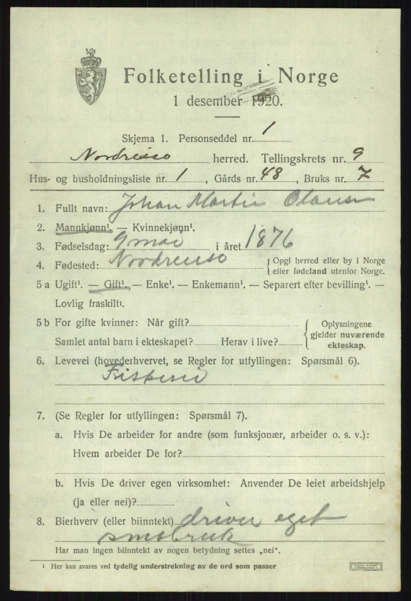 SATØ, 1920 census for Nordreisa, 1920, p. 3955