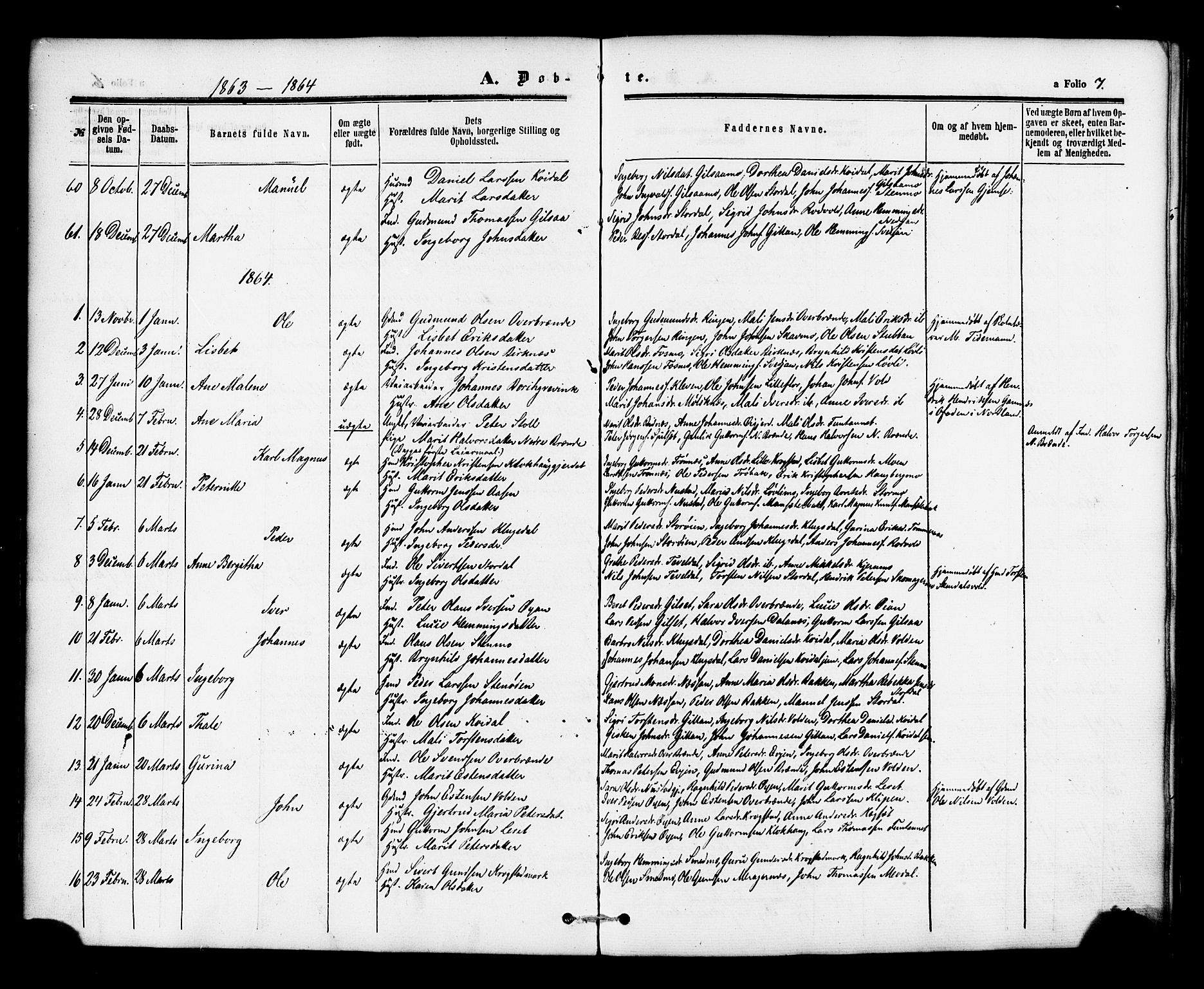 Ministerialprotokoller, klokkerbøker og fødselsregistre - Nord-Trøndelag, SAT/A-1458/706/L0041: Parish register (official) no. 706A02, 1862-1877, p. 7