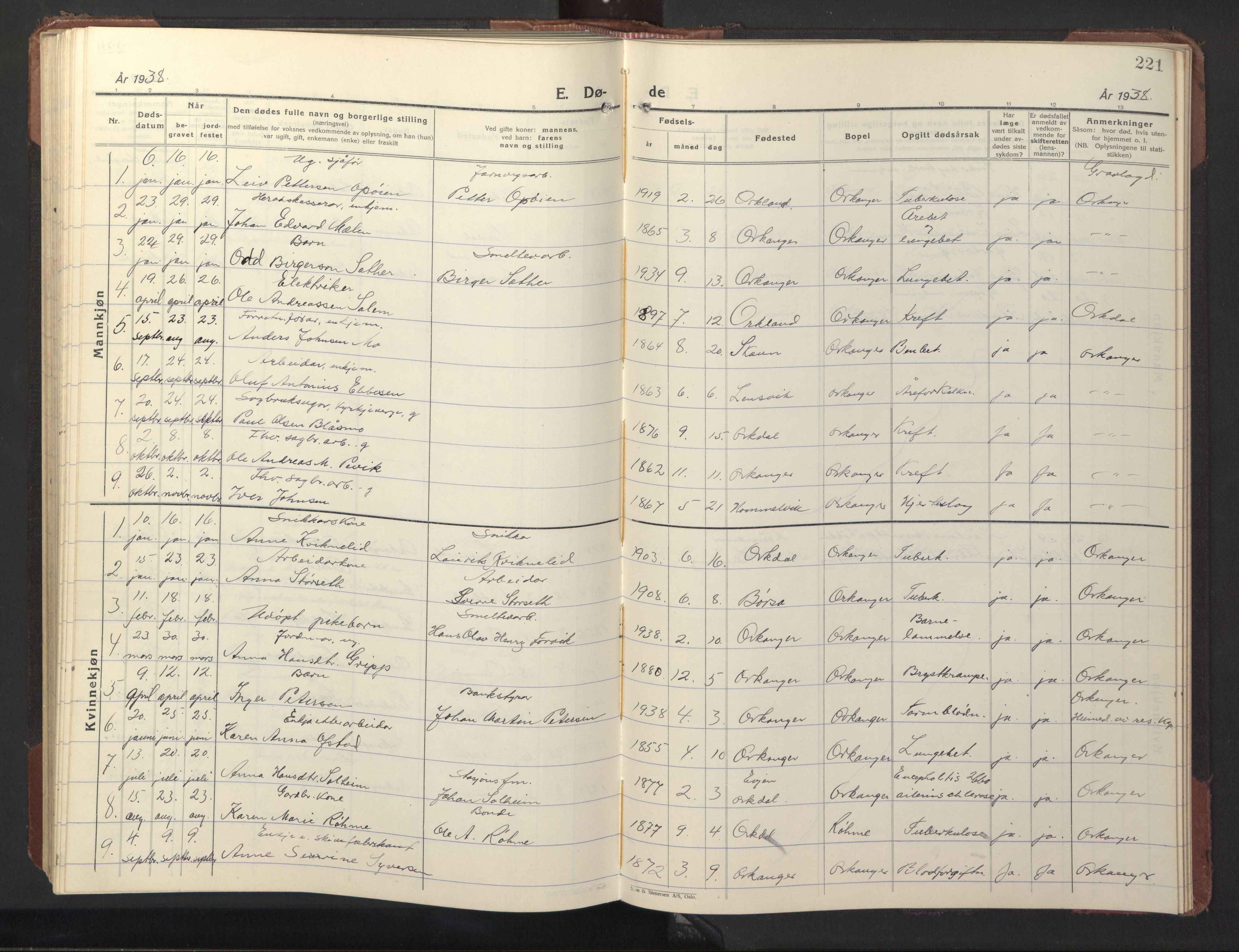Ministerialprotokoller, klokkerbøker og fødselsregistre - Sør-Trøndelag, SAT/A-1456/669/L0832: Parish register (copy) no. 669C02, 1925-1953, p. 221