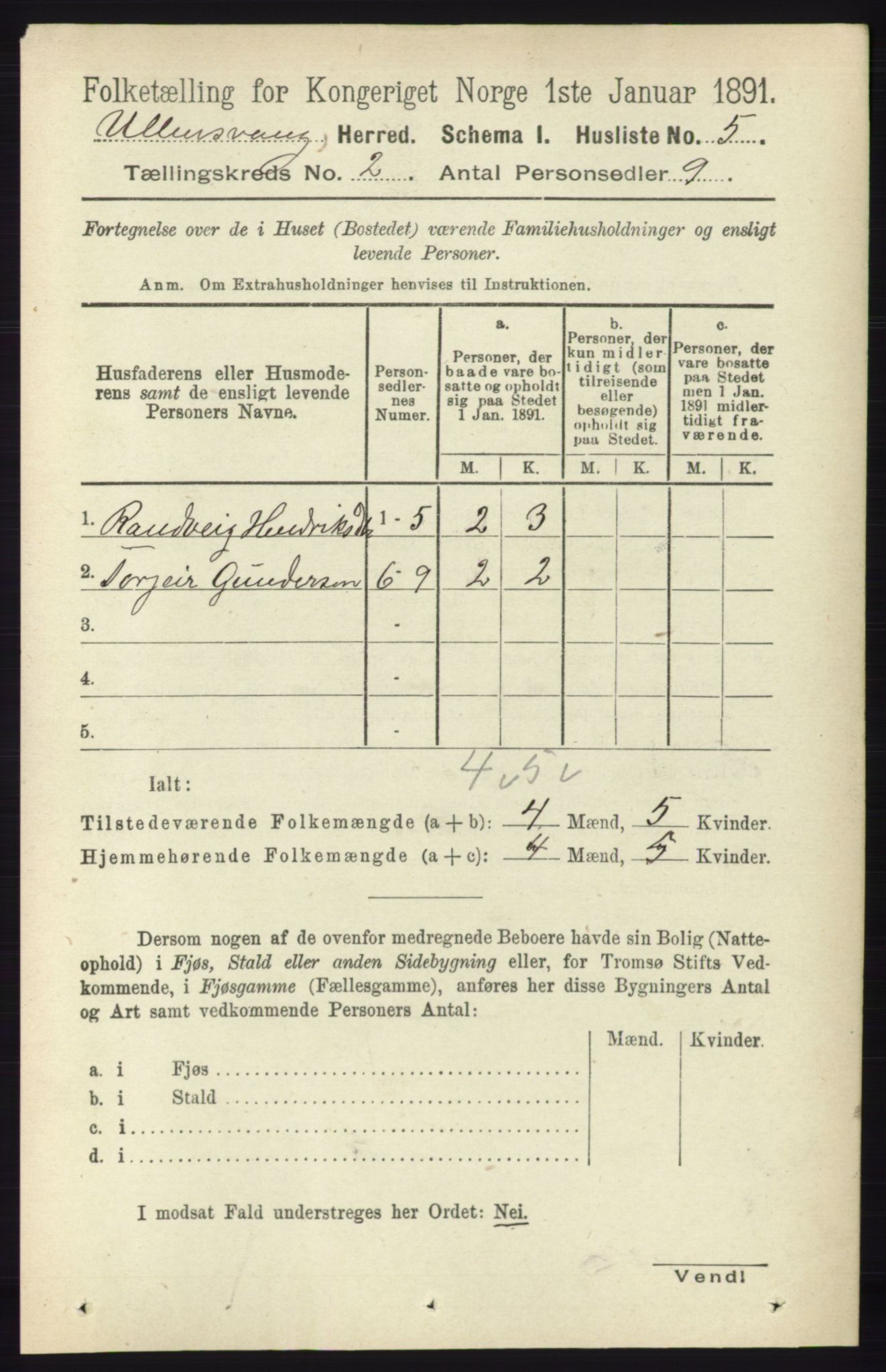 RA, 1891 census for 1230 Ullensvang, 1891, p. 286