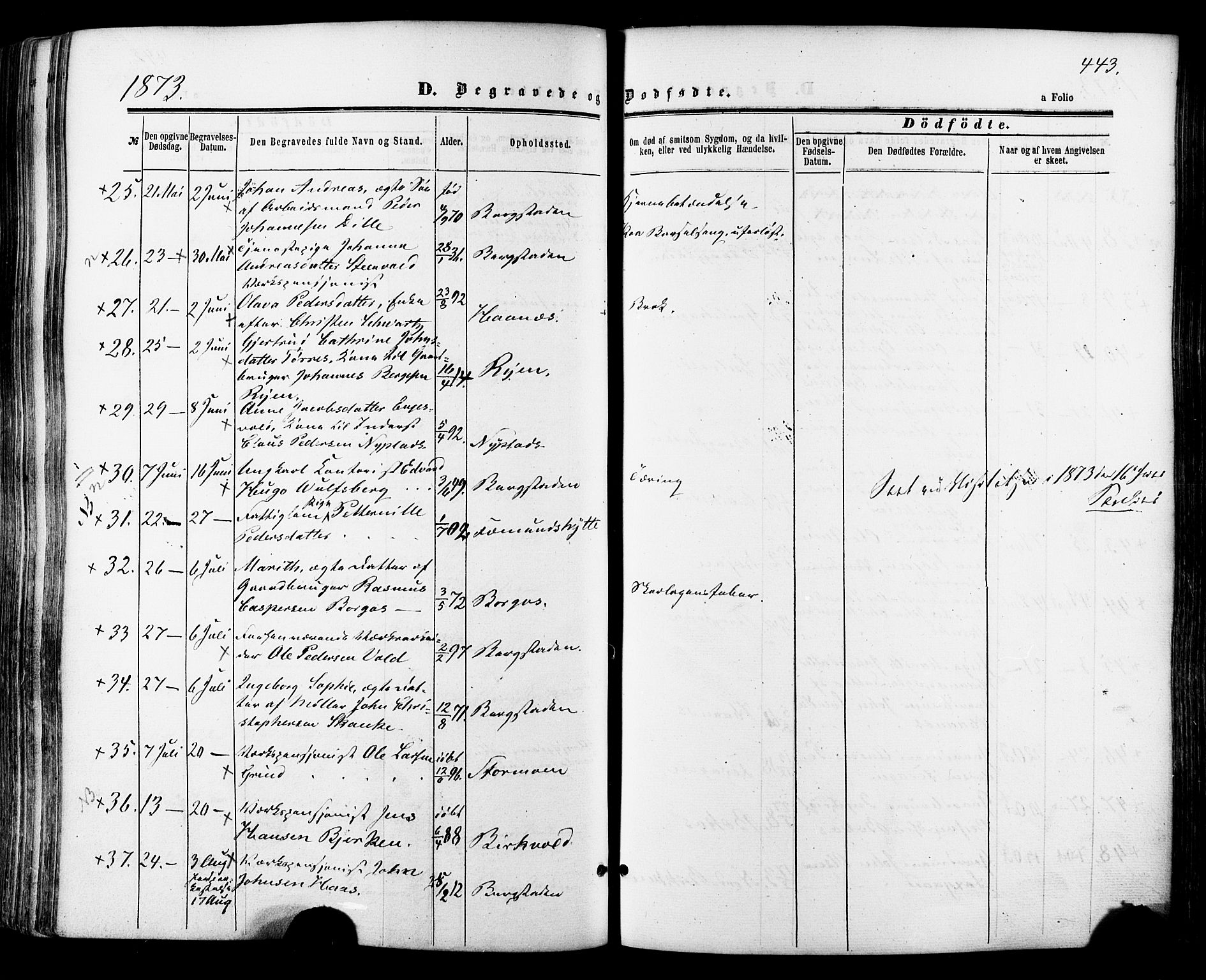 Ministerialprotokoller, klokkerbøker og fødselsregistre - Sør-Trøndelag, SAT/A-1456/681/L0932: Parish register (official) no. 681A10, 1860-1878, p. 443