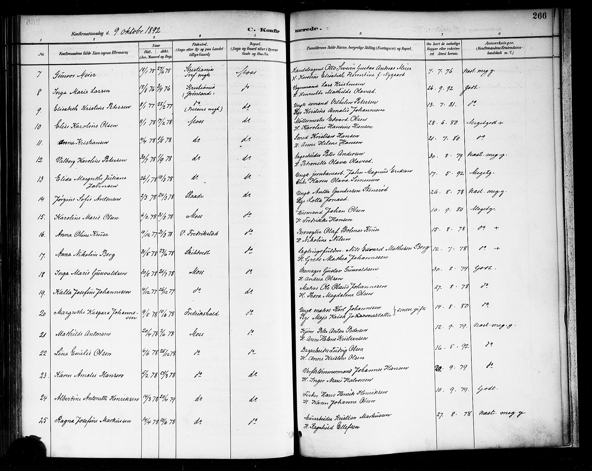 Moss prestekontor Kirkebøker, AV/SAO-A-2003/F/Fb/L0002a: Parish register (official) no. II 2A, 1887-1893, p. 266