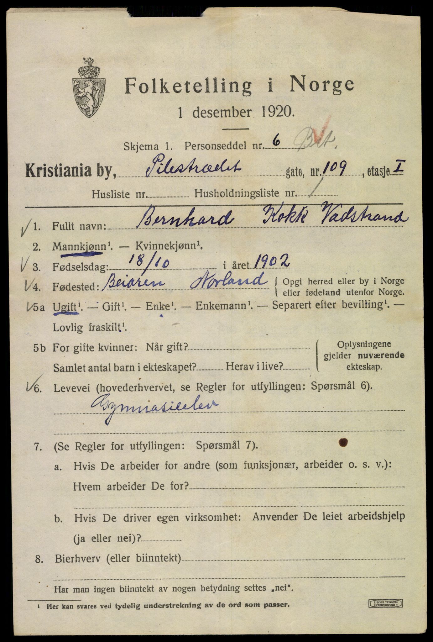 SAO, 1920 census for Kristiania, 1920, p. 453193