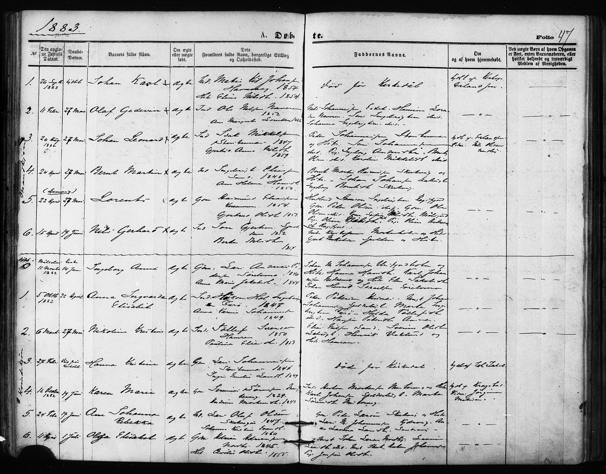 Balsfjord sokneprestembete, SATØ/S-1303/G/Ga/L0002kirke: Parish register (official) no. 2, 1871-1886, p. 47