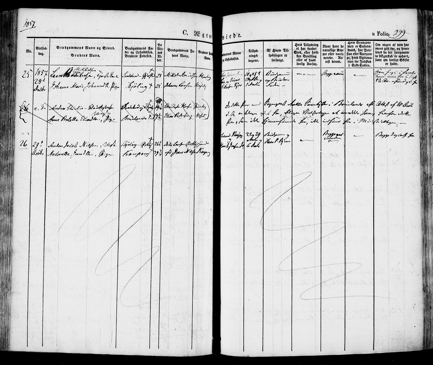 Tjølling kirkebøker, SAKO/A-60/F/Fa/L0006: Parish register (official) no. 6, 1835-1859, p. 299