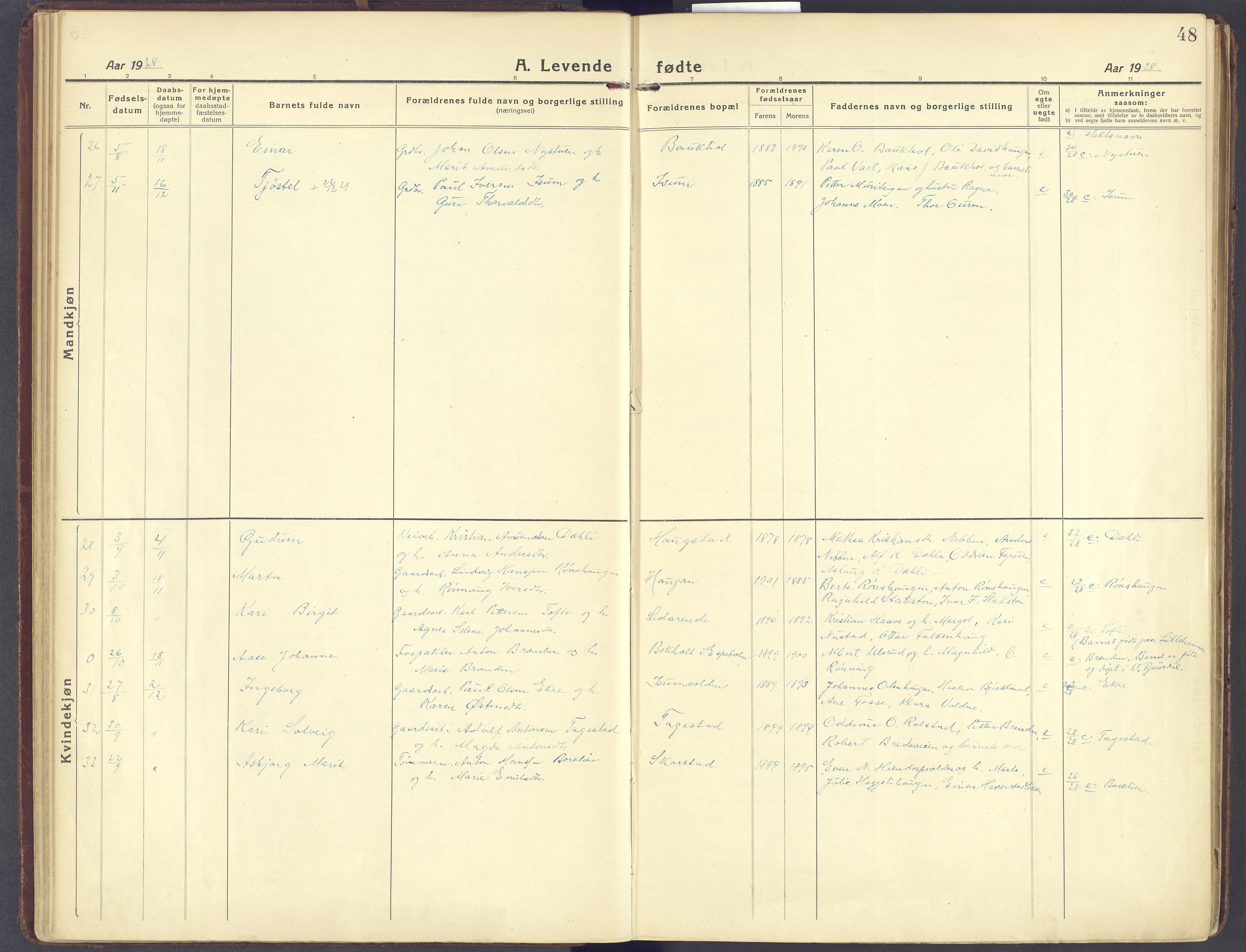 Sør-Fron prestekontor, AV/SAH-PREST-010/H/Ha/Haa/L0005: Parish register (official) no. 5, 1920-1933, p. 48