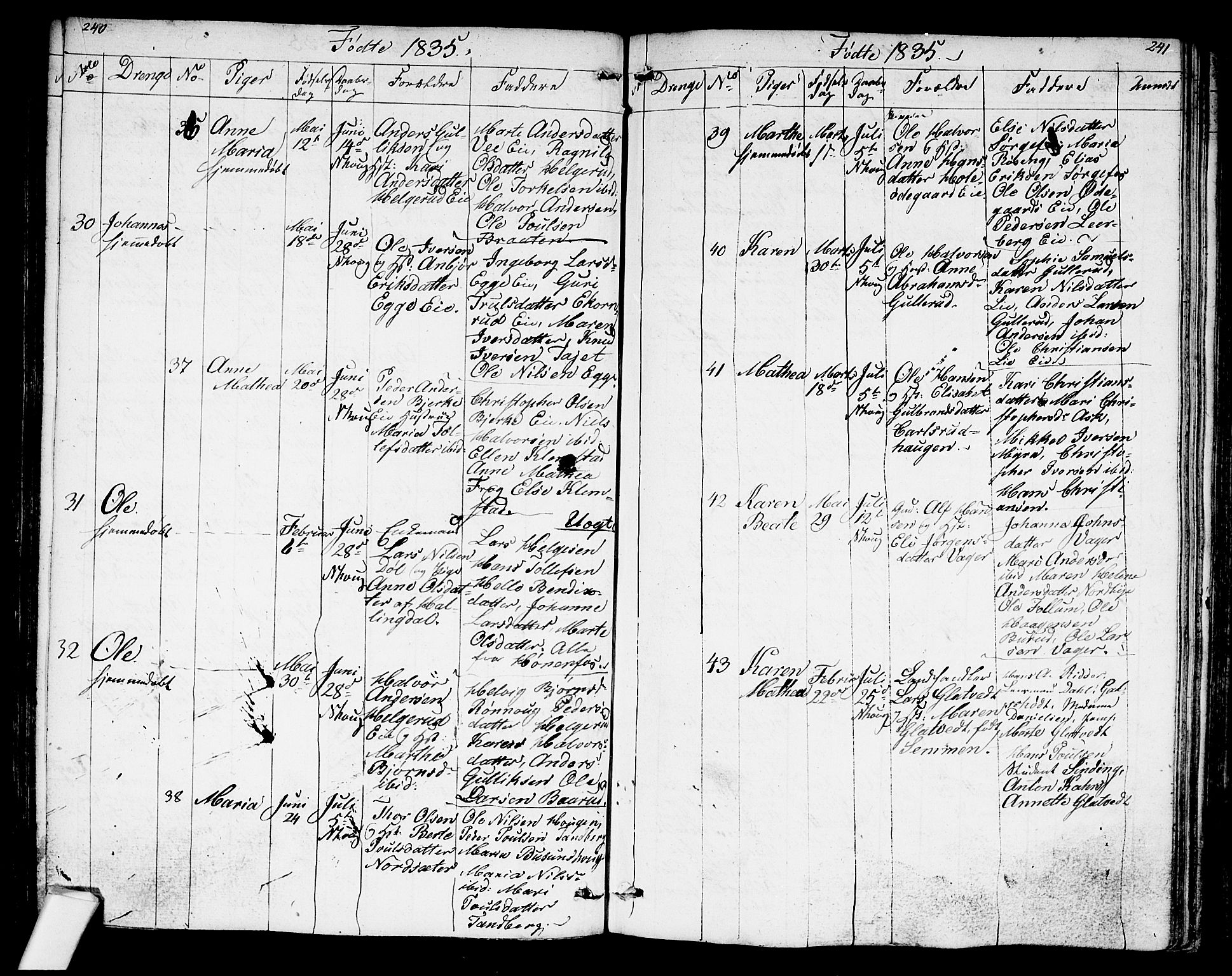 Norderhov kirkebøker, AV/SAKO-A-237/G/Ga/L0004: Parish register (copy) no. I 4, 1824-1849, p. 240-241