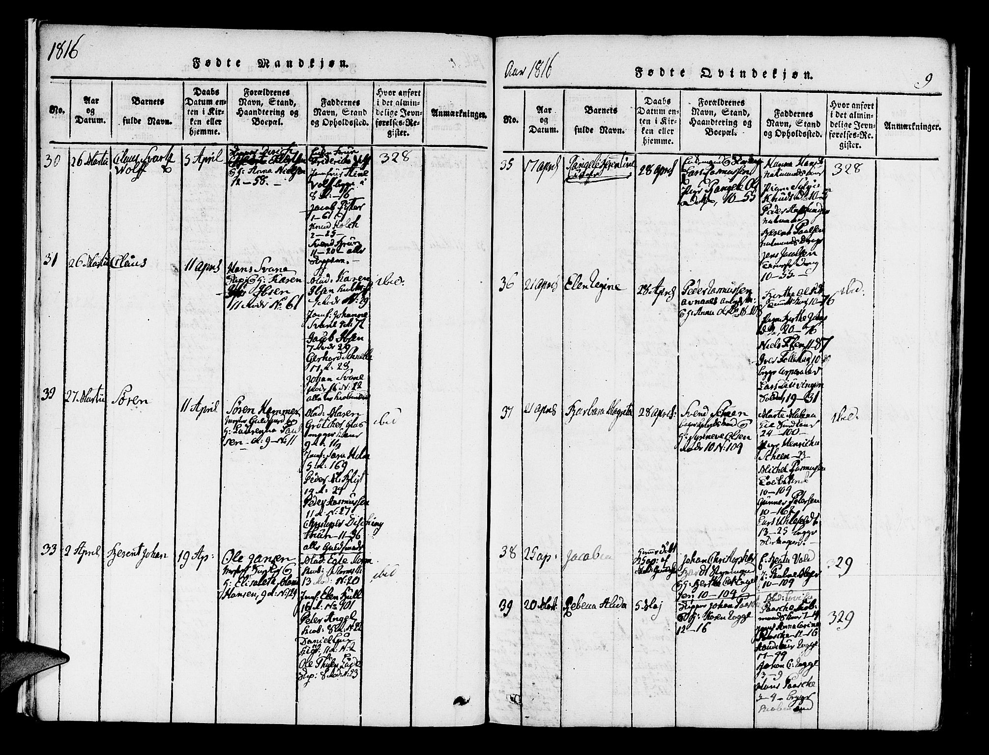 Domkirken sokneprestembete, AV/SAB-A-74801/H/Haa/L0010: Parish register (official) no. A 10, 1816-1821, p. 9