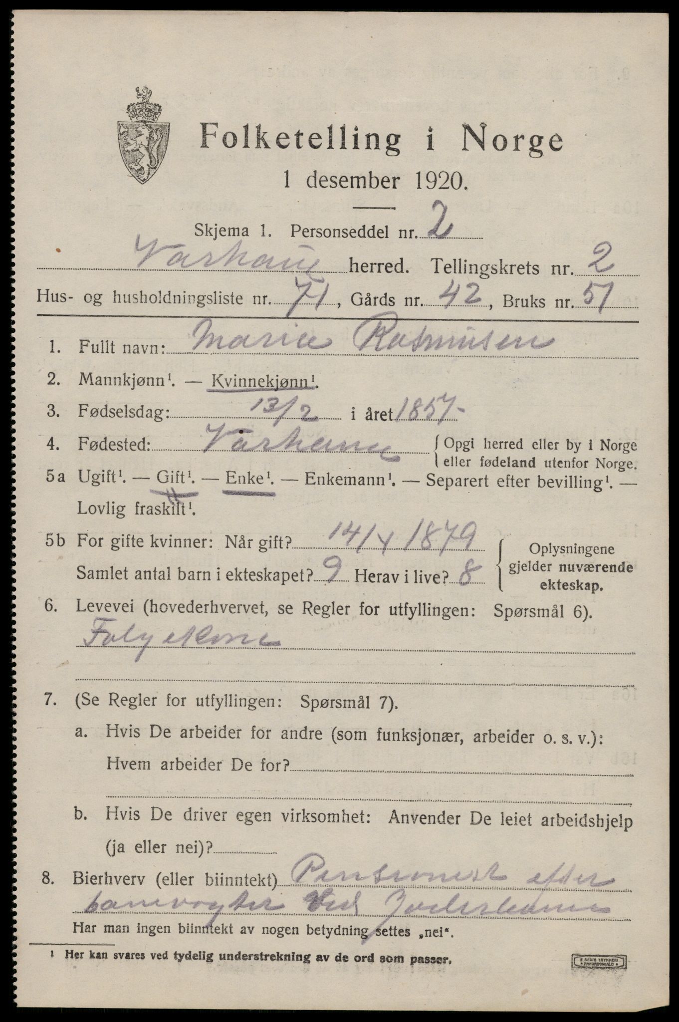 SAST, 1920 census for Varhaug, 1920, p. 2941