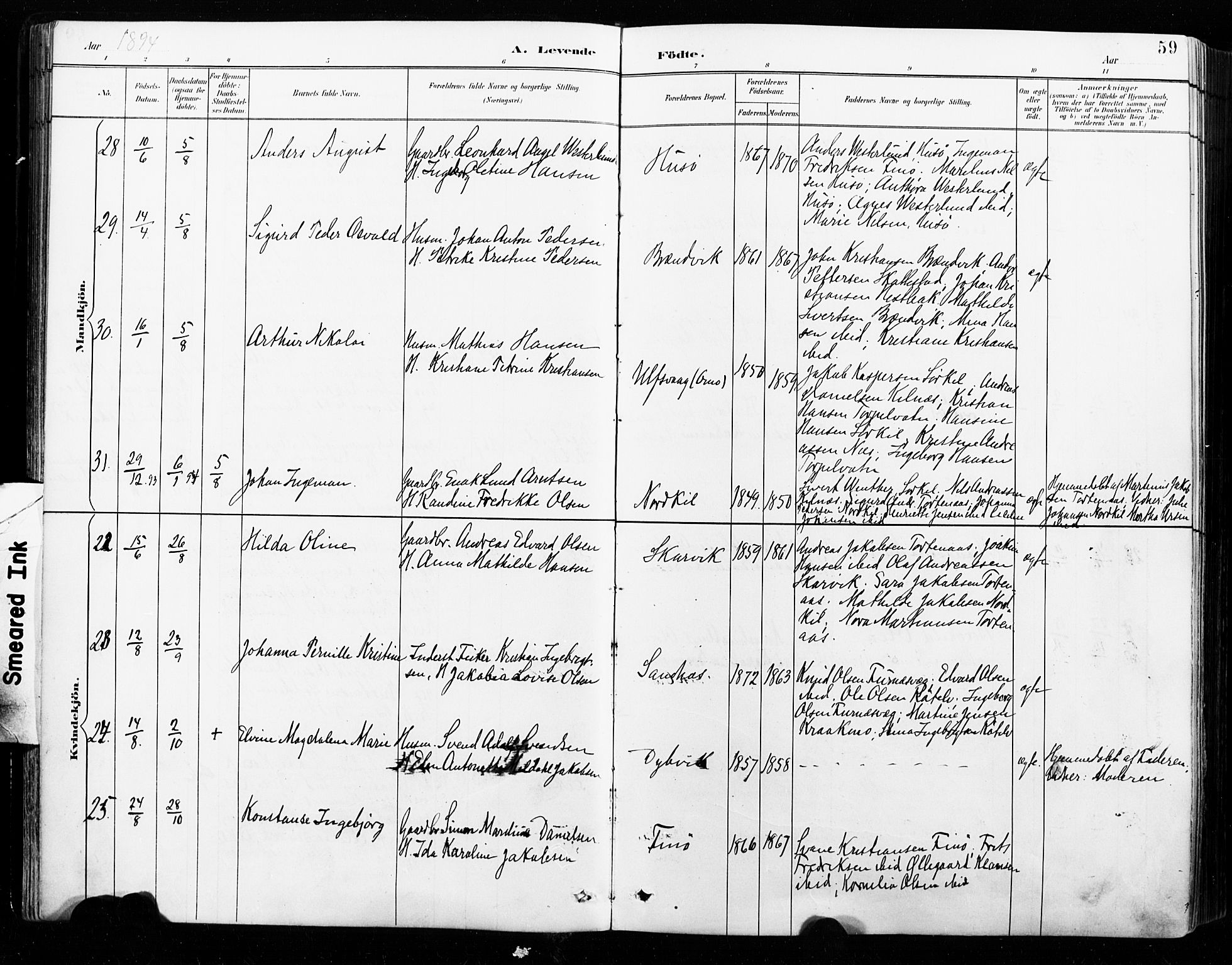 Ministerialprotokoller, klokkerbøker og fødselsregistre - Nordland, AV/SAT-A-1459/859/L0847: Parish register (official) no. 859A07, 1890-1899, p. 59