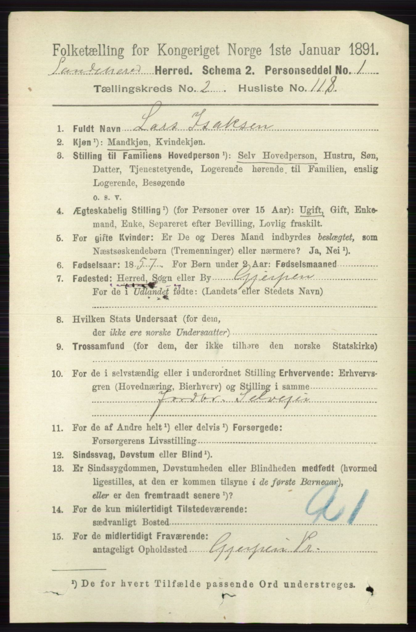 RA, 1891 census for 0724 Sandeherred, 1891, p. 1919